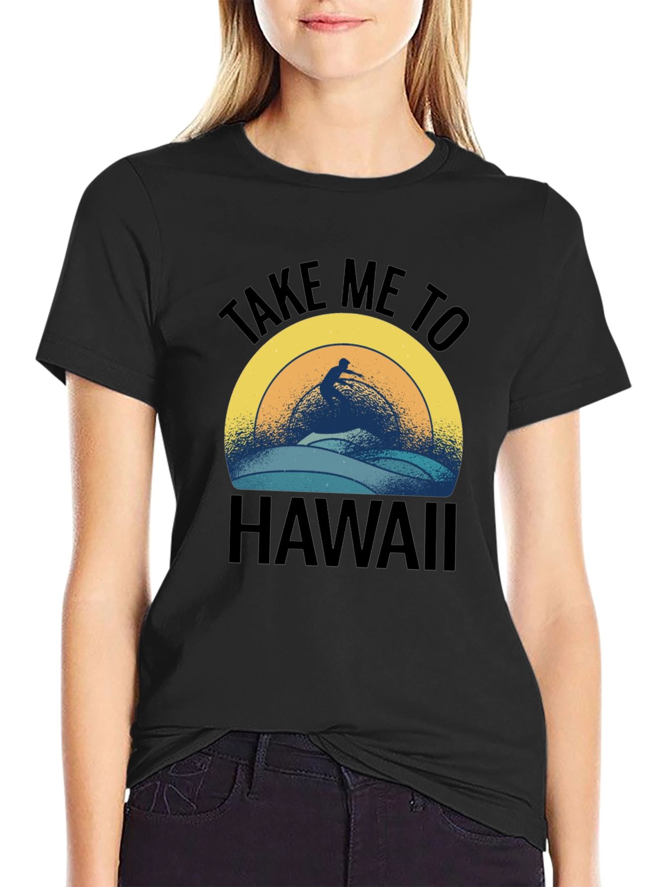 Black Take Me To Hawaii Surfer Graphic T-Shirt view 2