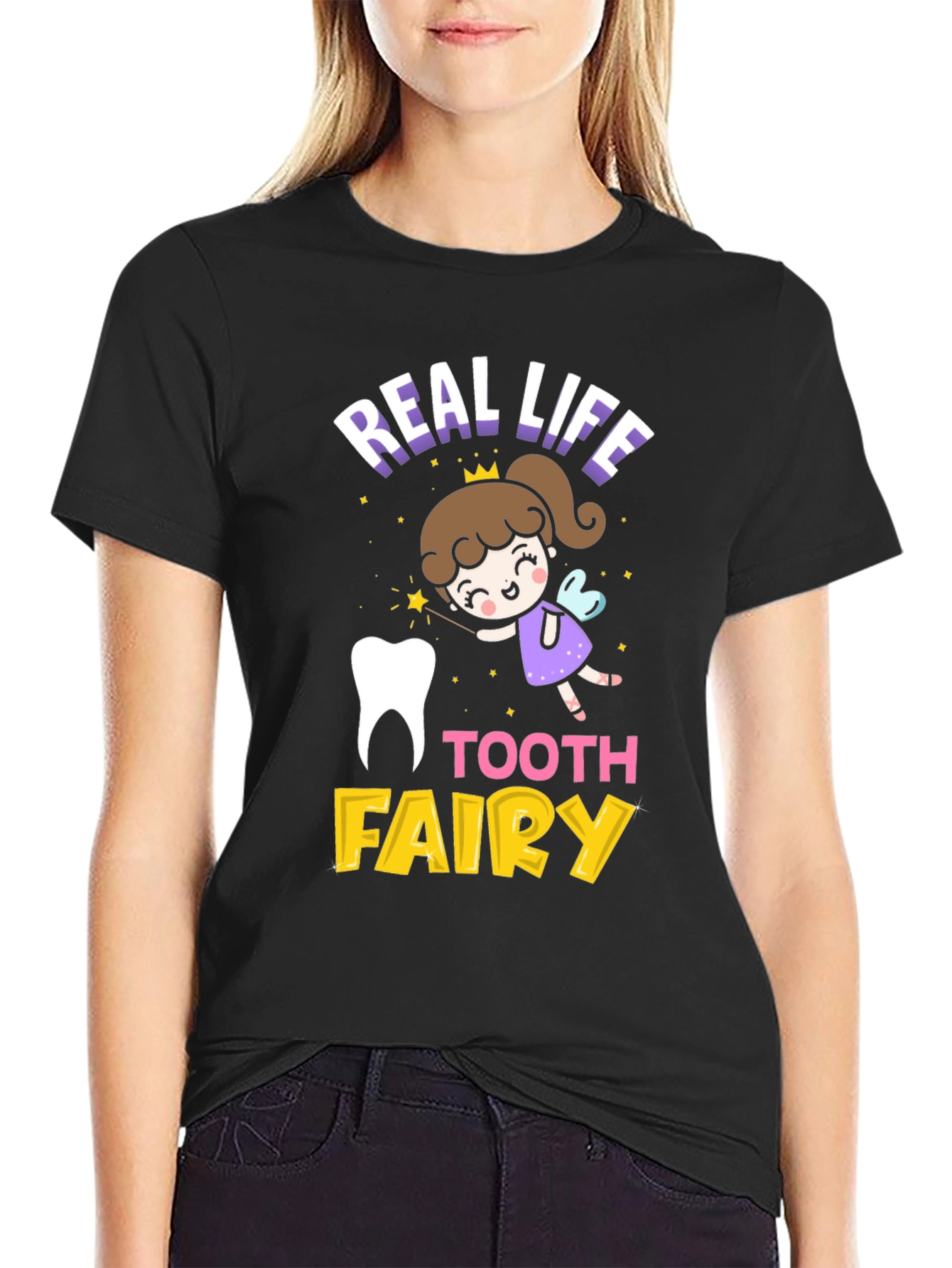 Black Real Life Tooth Fairy Graphic Tee view 2
