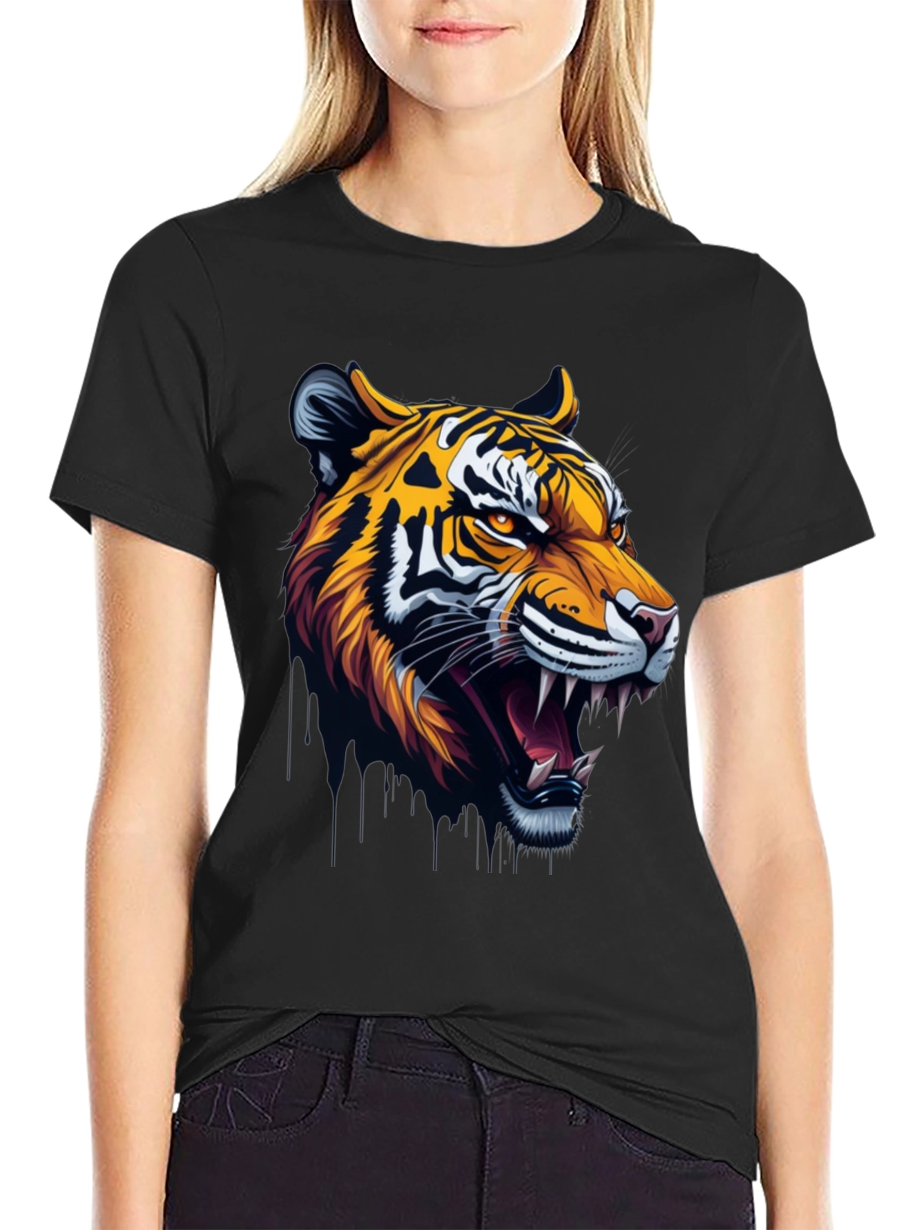 Black Tiger Graphic T-Shirt - Bold Black Tee view 2
