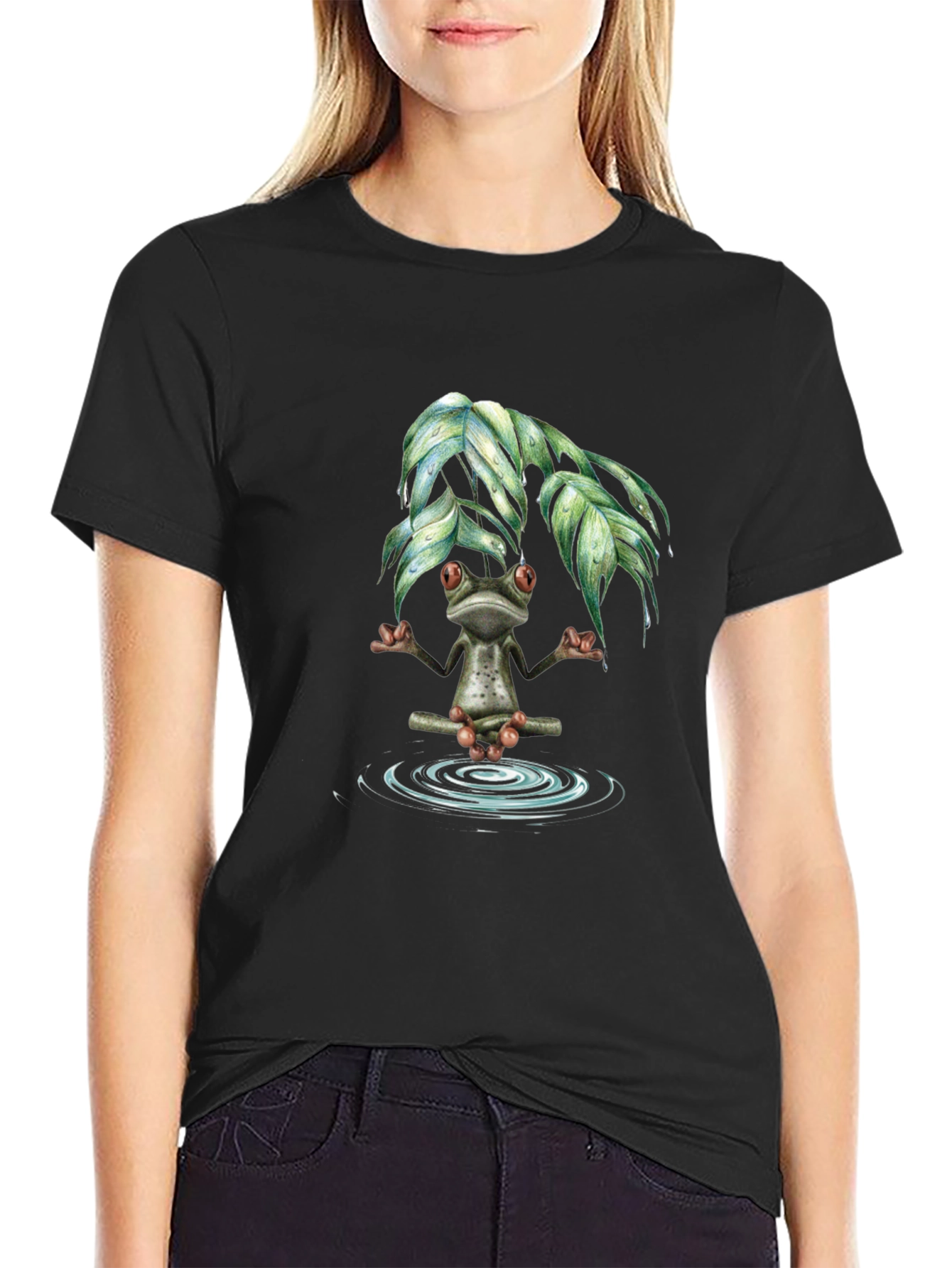 Black Zen Frog Meditation T-Shirt - Relax & Unwind view 2