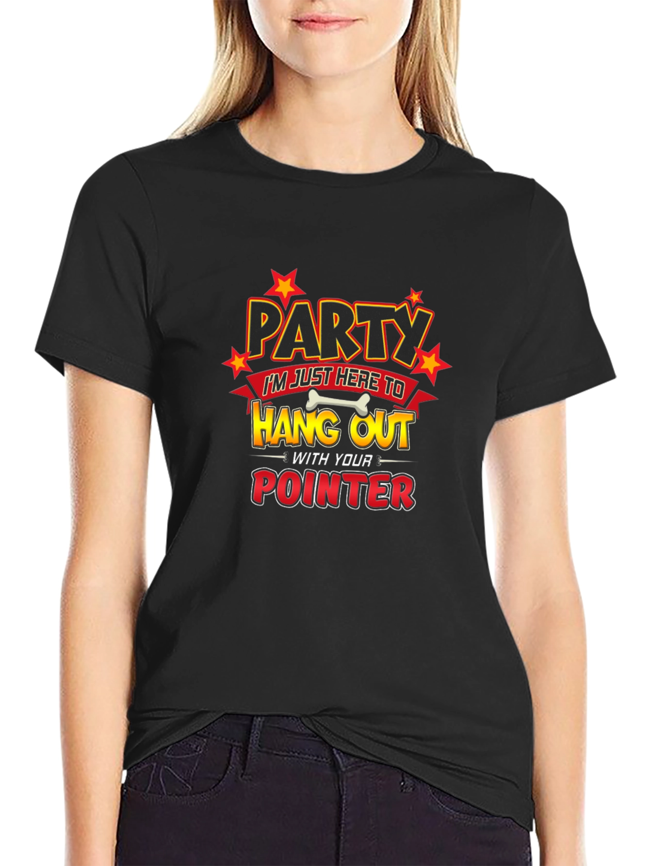 Black Party Pointer Dog Humor Graphic T-Shirt view 2