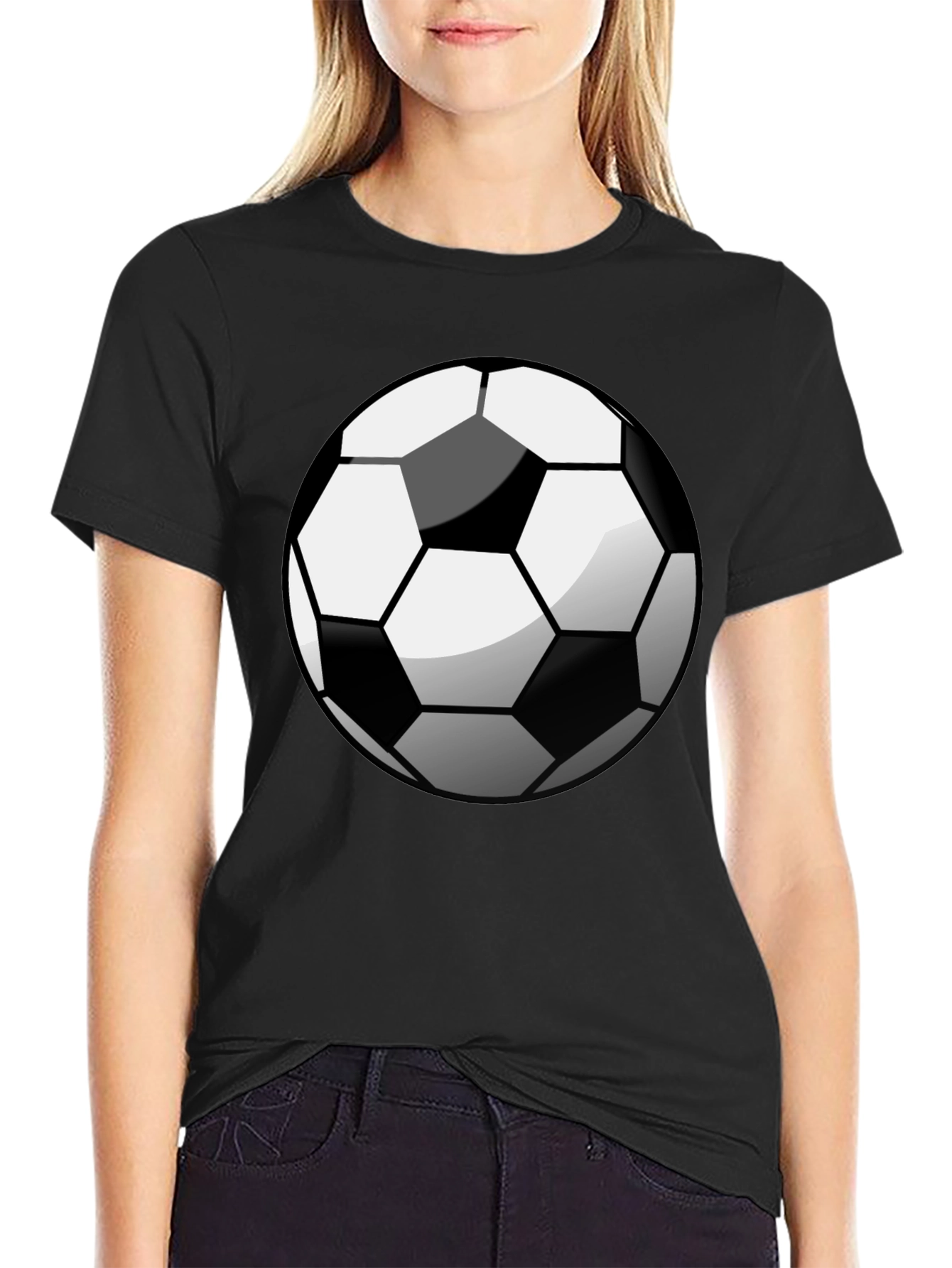 Black Soccer Ball Graphic Tee - Black Cotton T-Shirt view 2