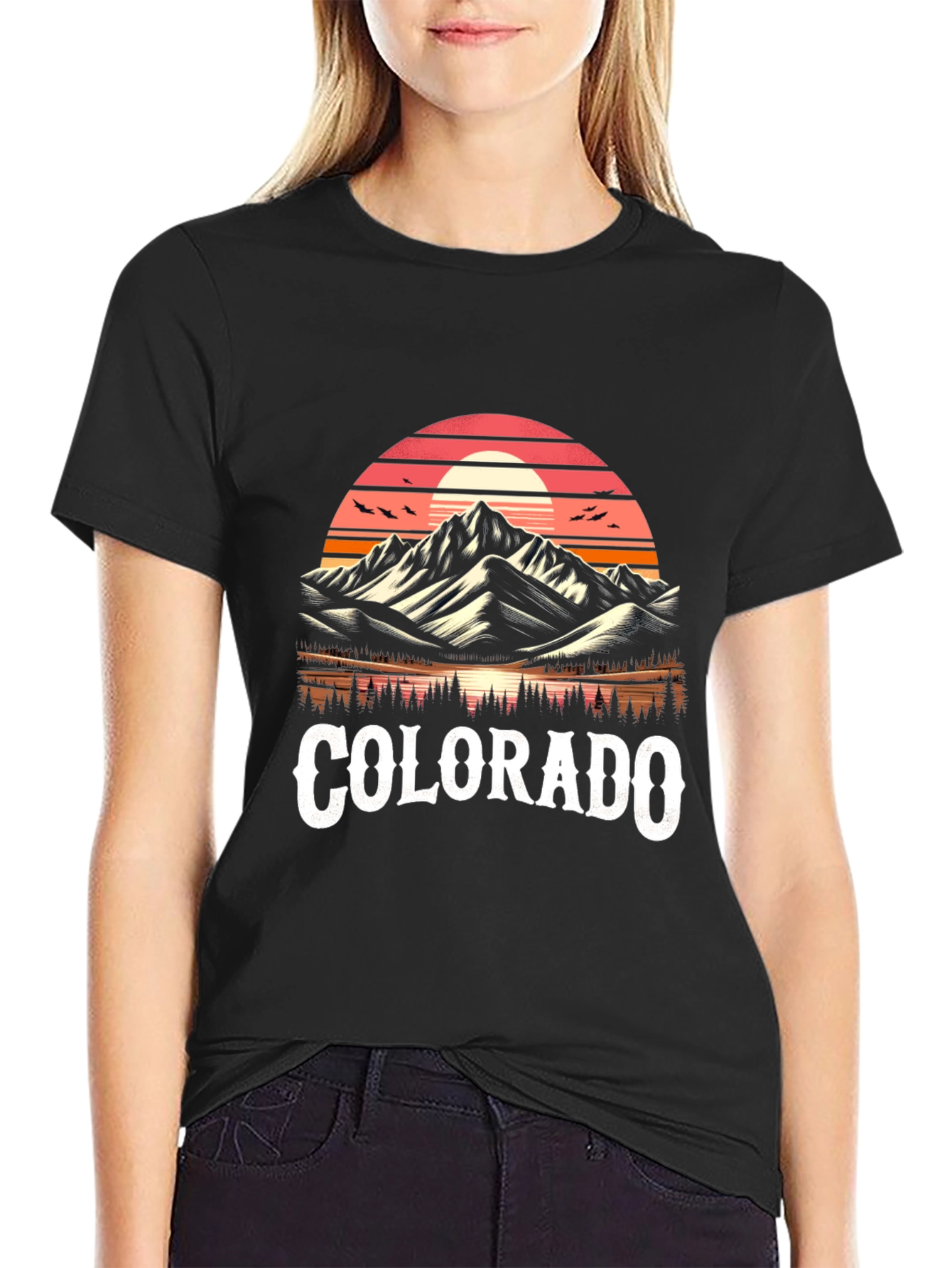 Black Colorado Mountains Retro Graphic T-Shirt view 2