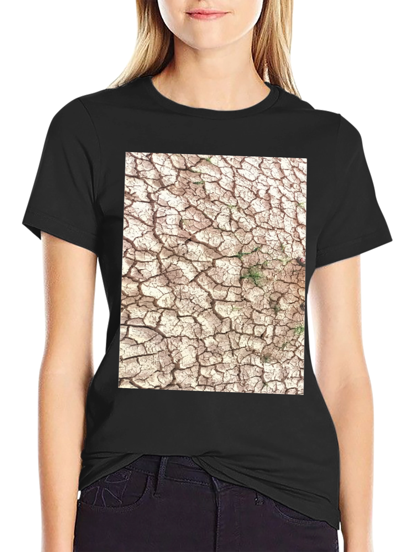 Black Cracked Earth Graphic Tee - Modern Black T-Shirt view 2