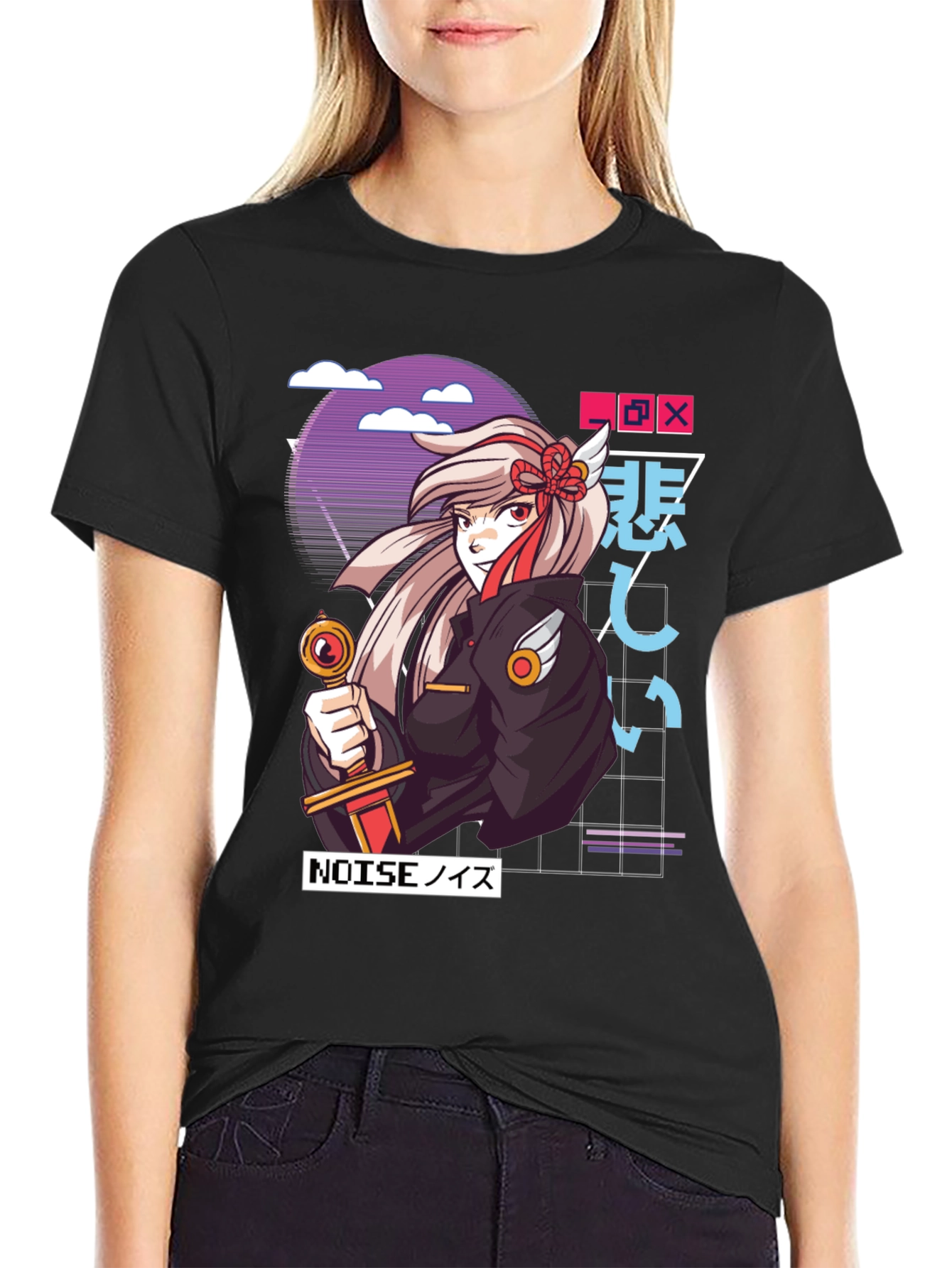 Black Anime Girl Graphic T-Shirt - Black view 2