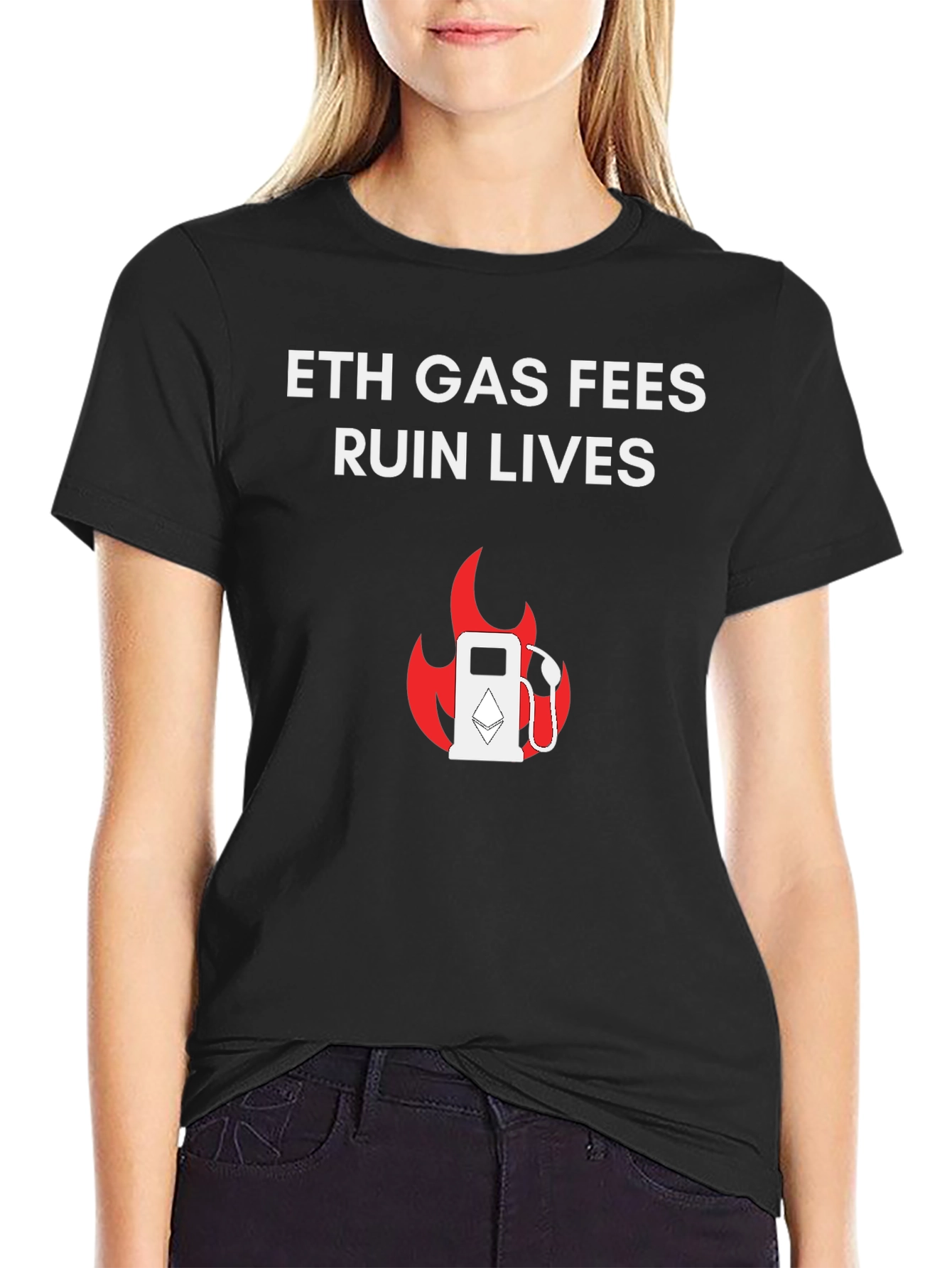 Black ETH Gas Fees Ruin Lives T-Shirt view 2