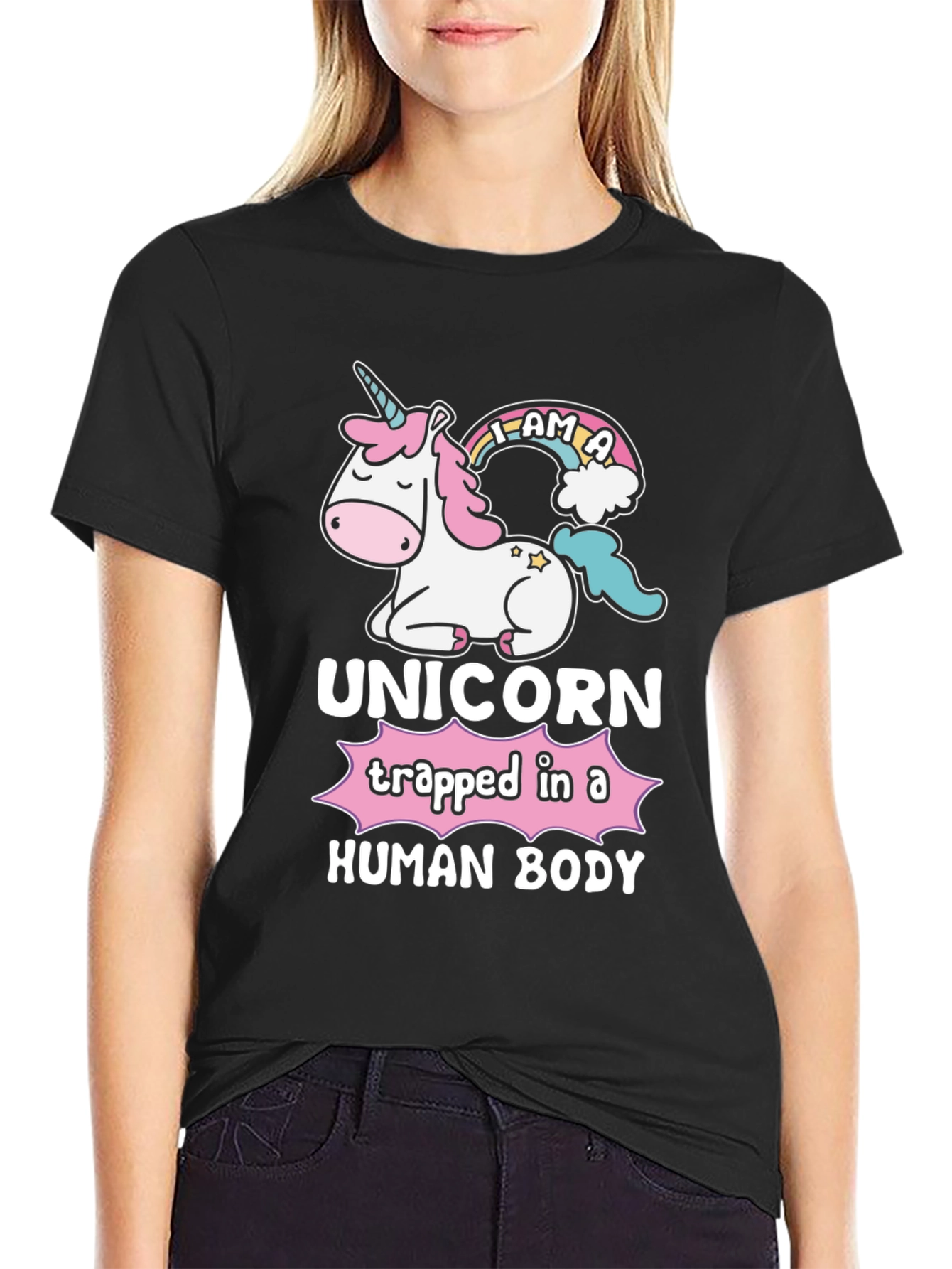 Black Unicorn Trapped in a Human Body T-Shirt view 2