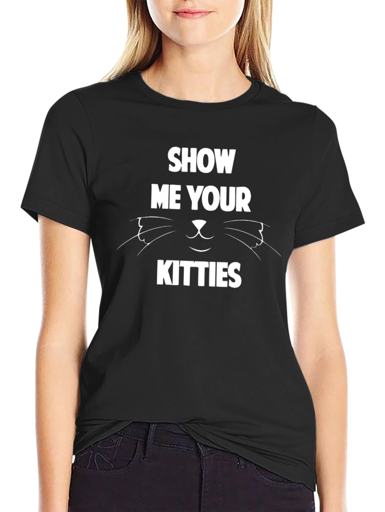 Black Show Me Your Kitties T-Shirt - Funny Cat Lover Tee view 2