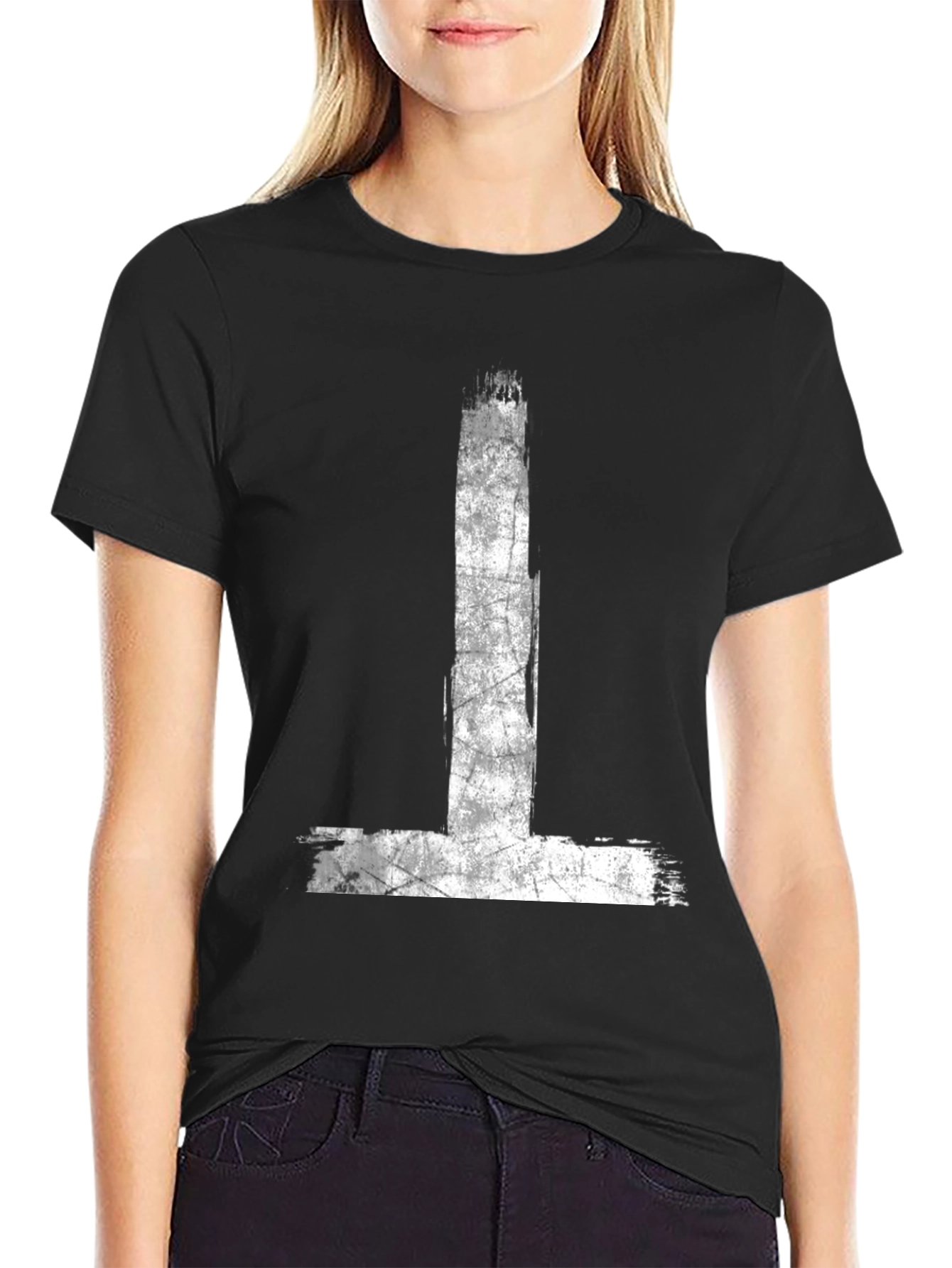 Black Grunge T-Shirt White Cross Style Black Cotton Tee view 2