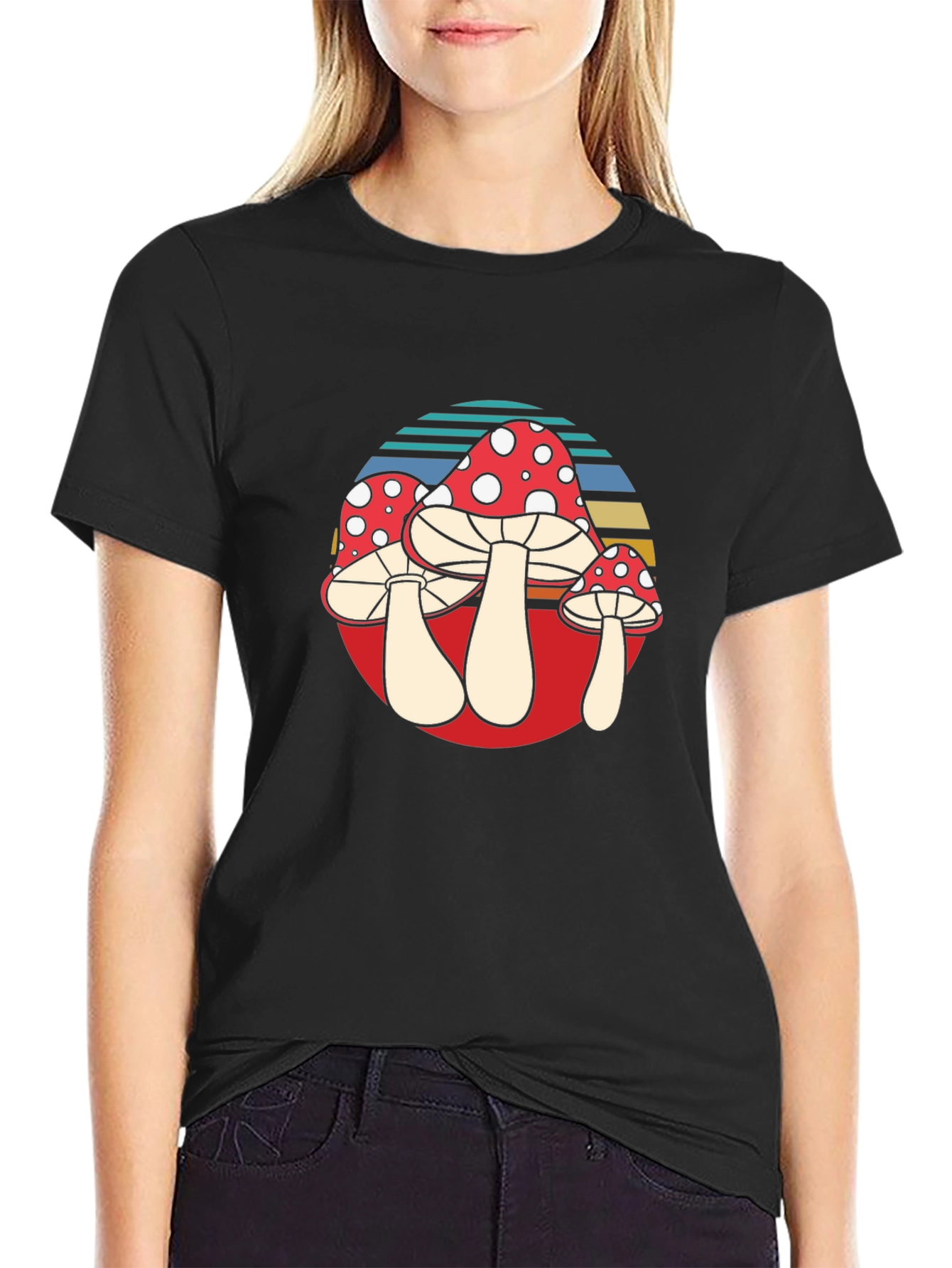 Black Retro Mushroom T-Shirt view 2