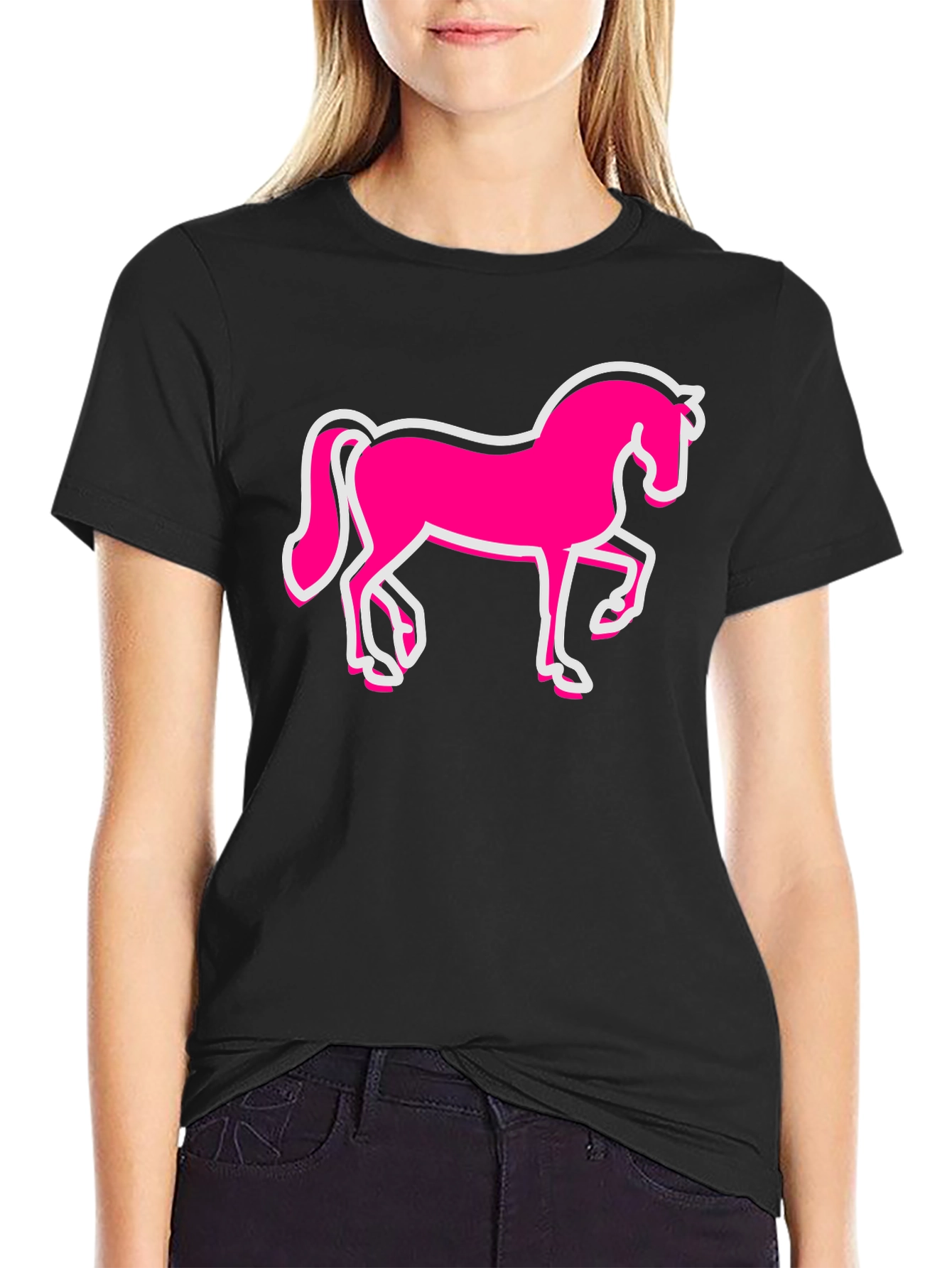 Black Pink Horse Graphic Black T-Shirt - Men's Fashion view 2