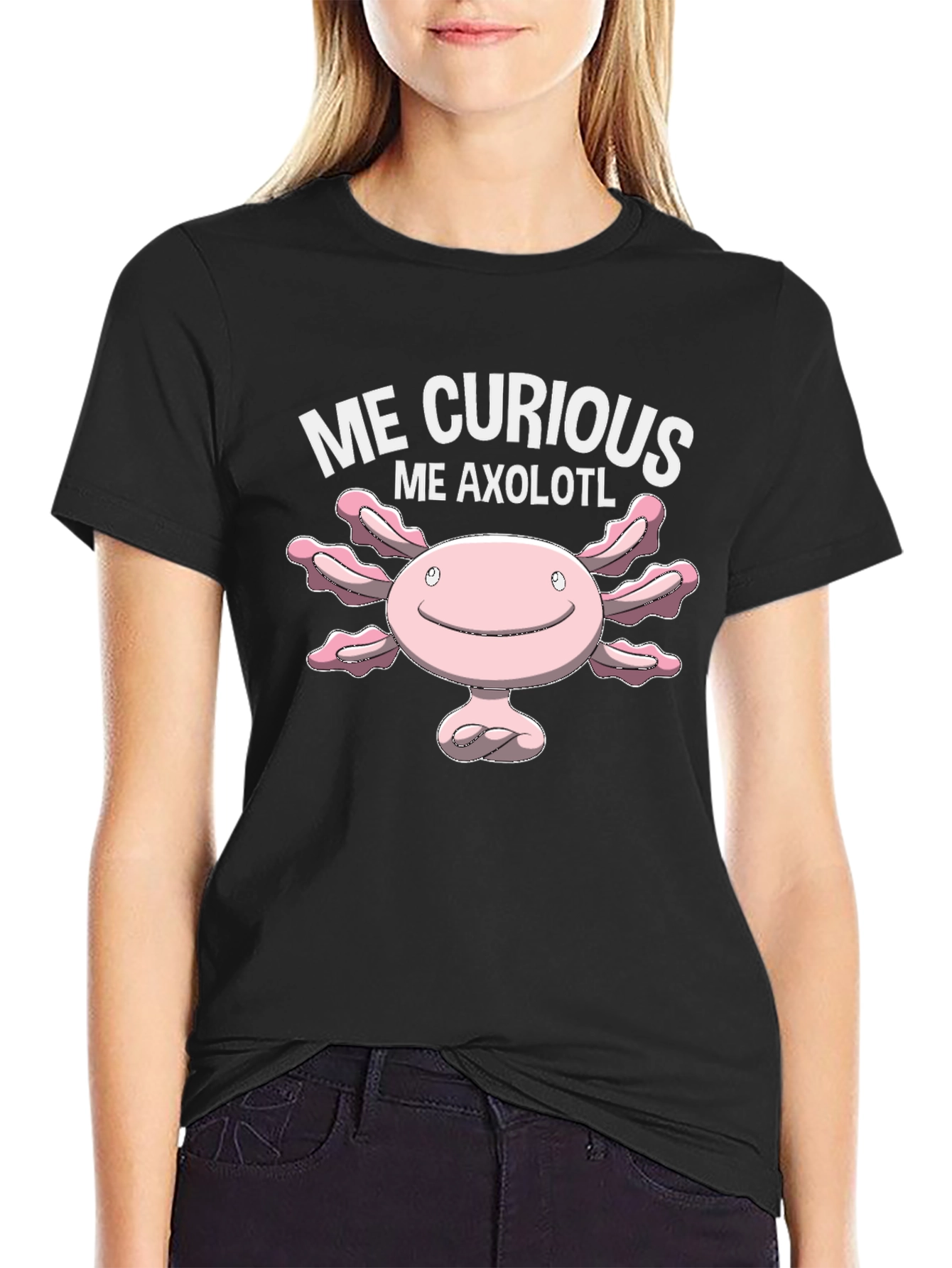 Black Me Curious Me Axolotl T-Shirt Cute Cartoon Graphic view 2