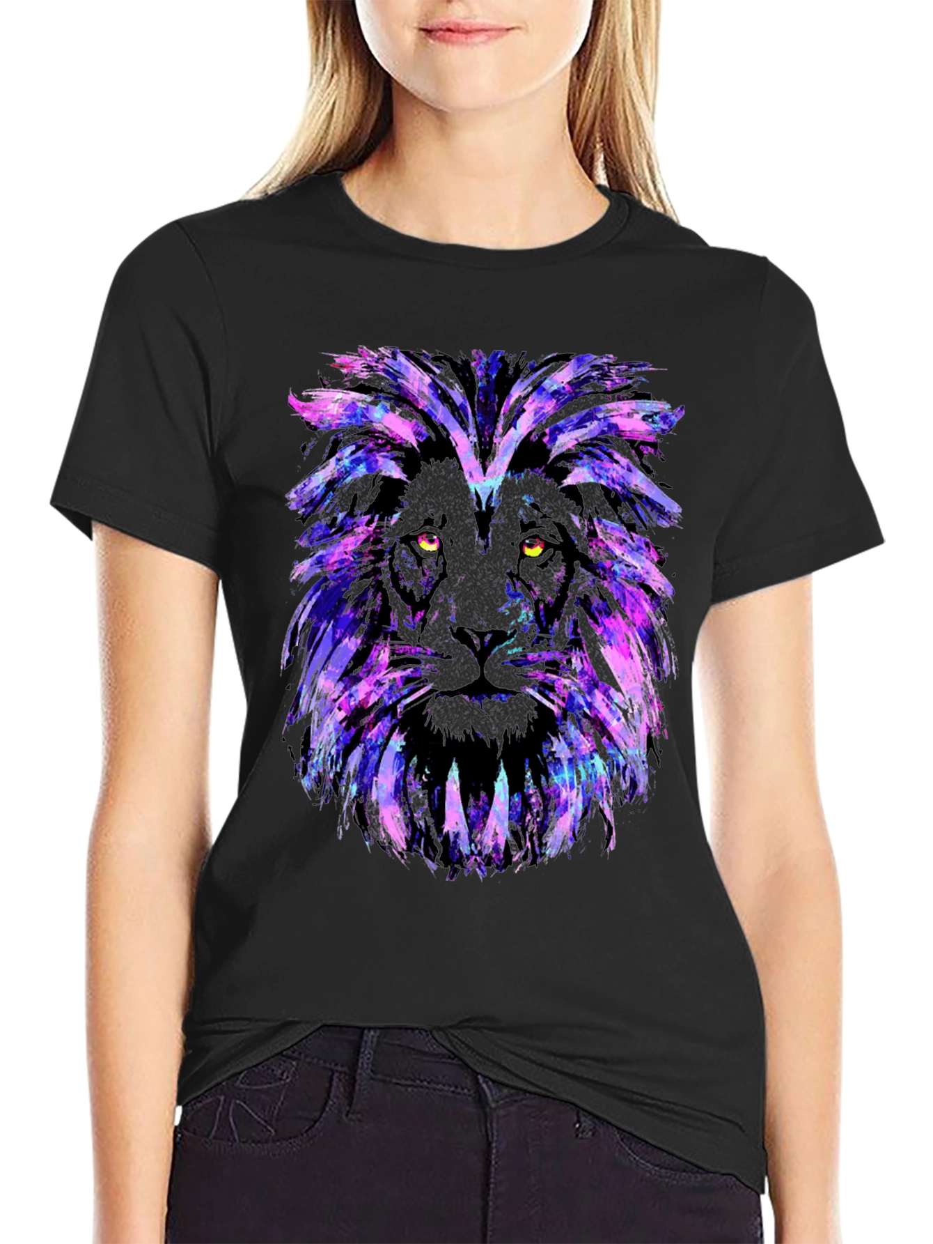 Black Galaxy Lion Graphic Tee - Stylish Men's Black T-Shirt view 2