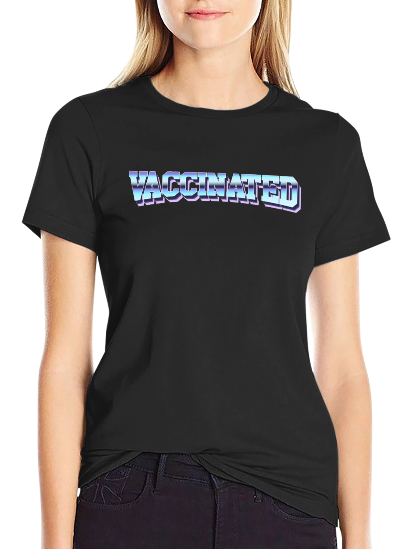 Black Vaccinated Retro Style T-Shirt - Black view 2