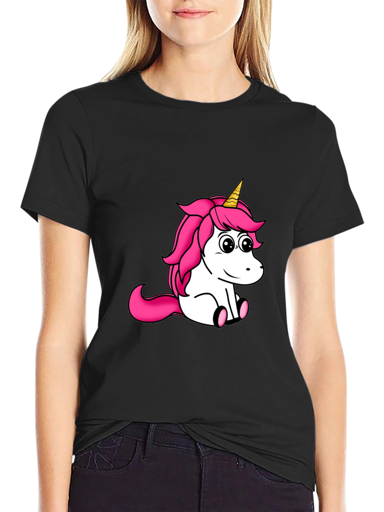 Black Unicorn Graphic Tee - Black Cotton Shirt view 2