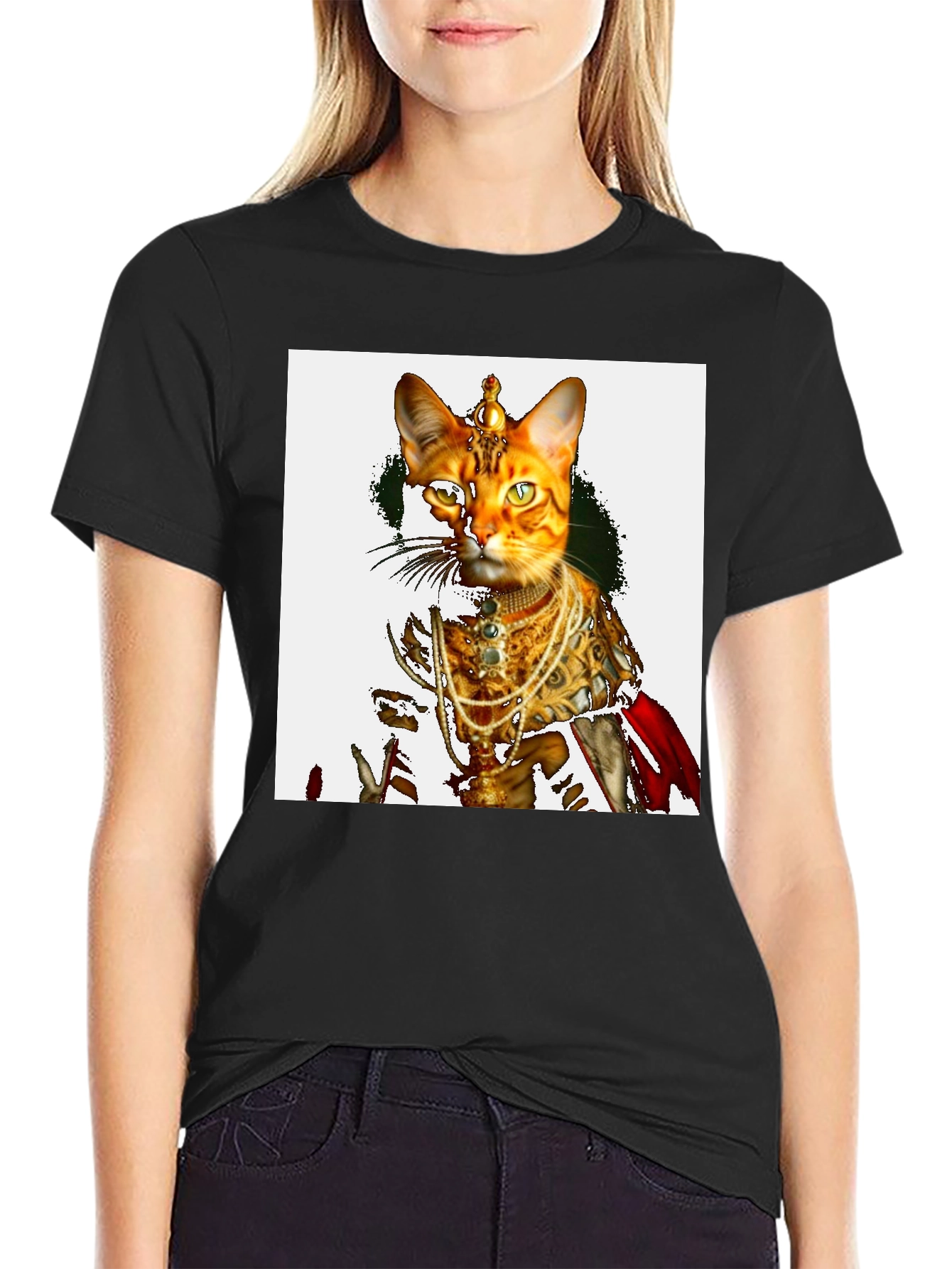 Black Royal Cat T-Shirt - Unique Graphic Tee view 2