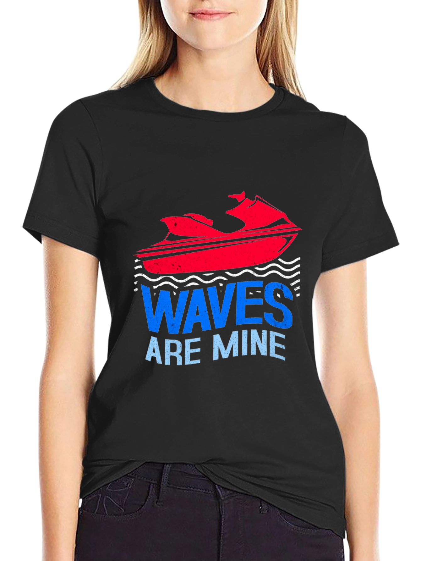 Black Waves Are Mine Graphic Tee - Jet Ski T-Shirt view 2