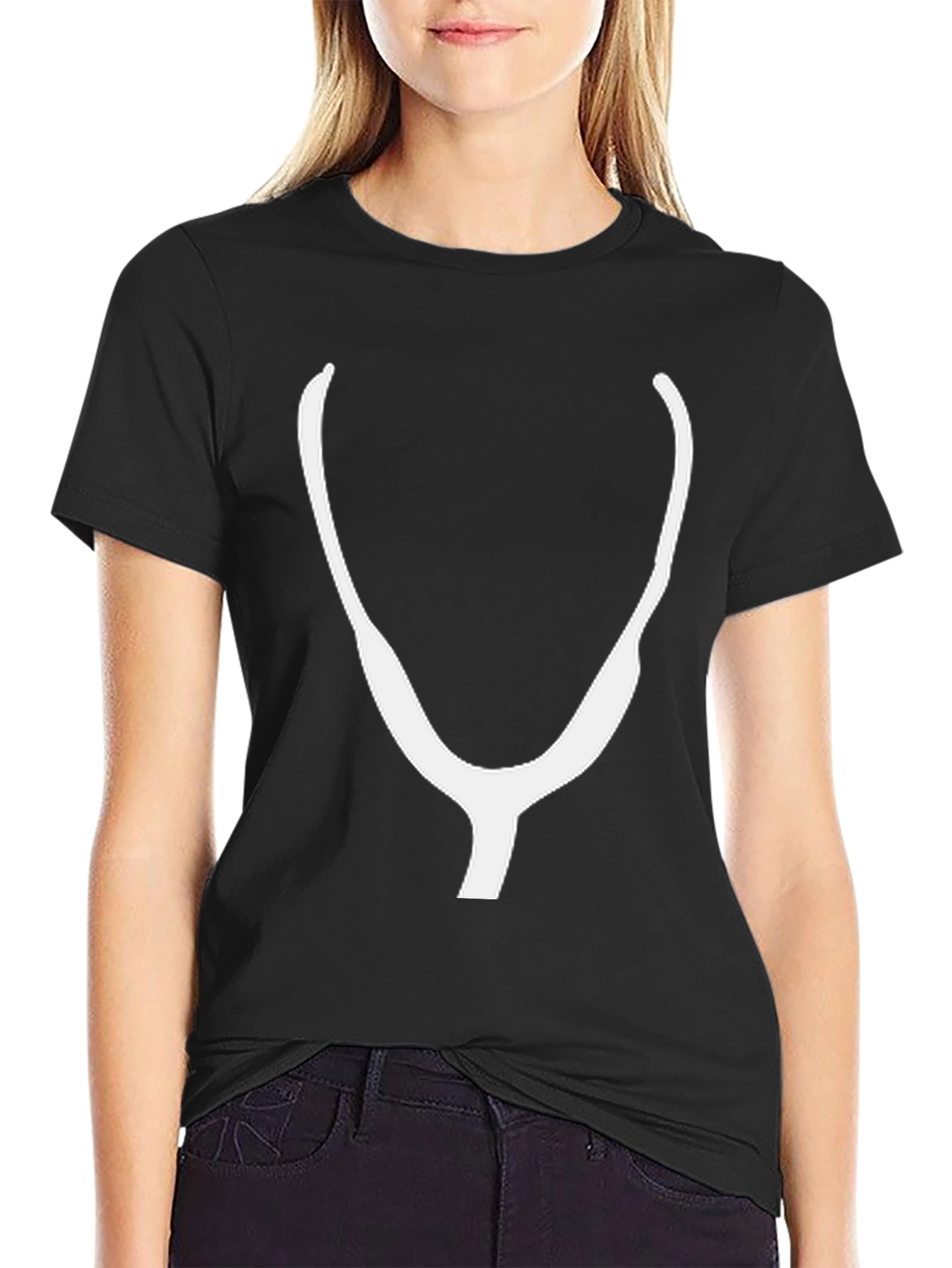 Black Minimalist Wishbone T-Shirt - Black Cotton Tee view 2