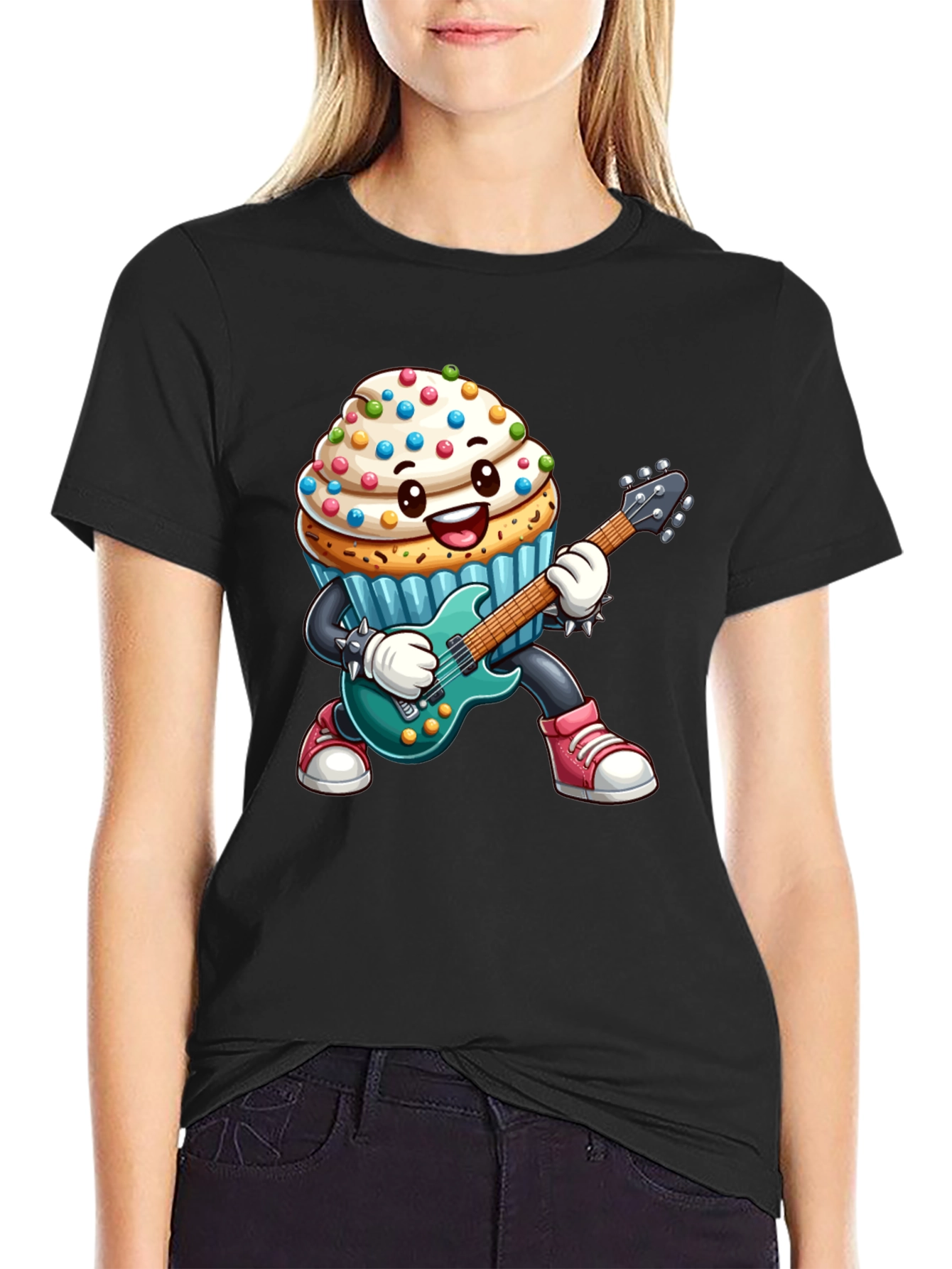 Black Cupcake Rocker Graphic Tee - Black Cotton T-Shirt view 2