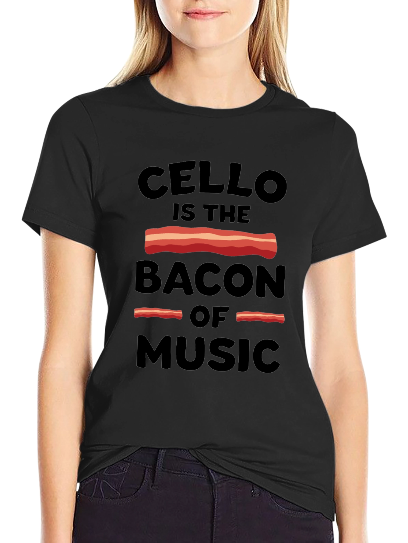 Black Cello is the Bacon of Music Graphic Tee view 2