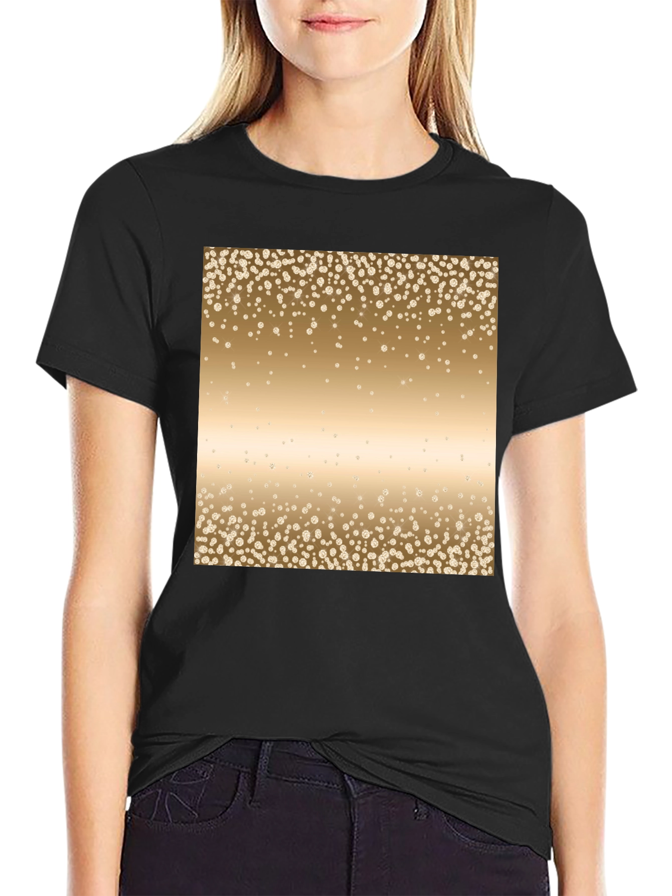 Black Men's Black Tee with Gold Confetti Print view 2