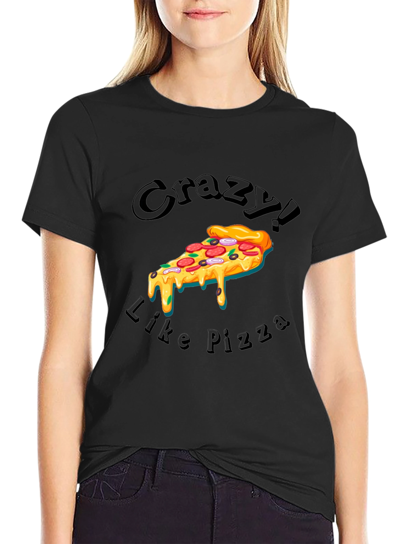Black Crazy Like Pizza Graphic T-Shirt view 2