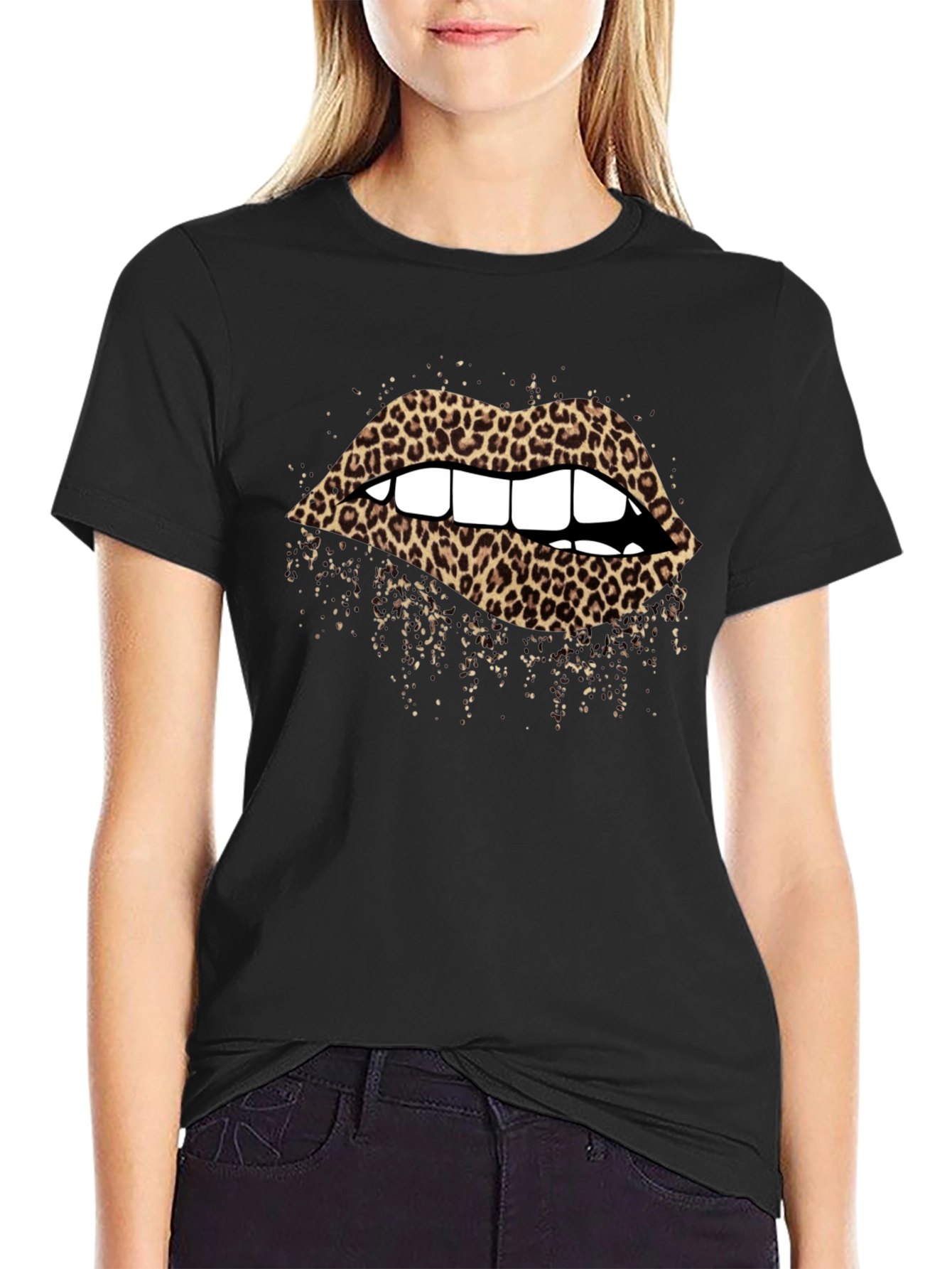 Black Leopard Lips Graphic T-Shirt - Black view 2