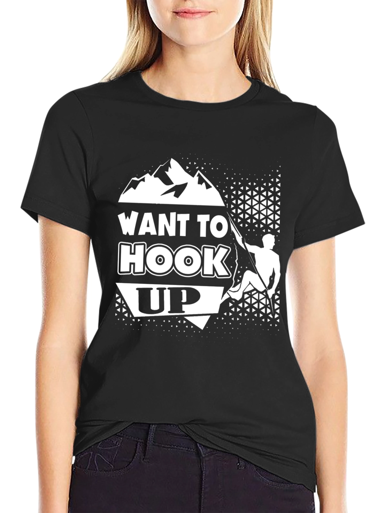 Black Want to Hook Up Climbing T-Shirt view 2
