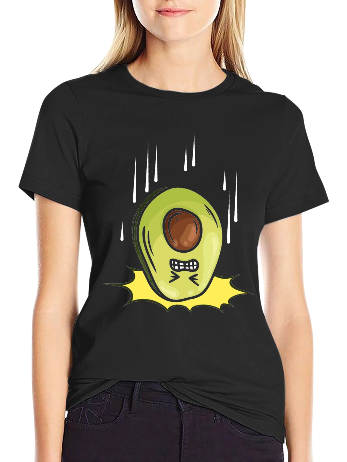 Black Angry Avocado Cartoon Black T-Shirt view 2