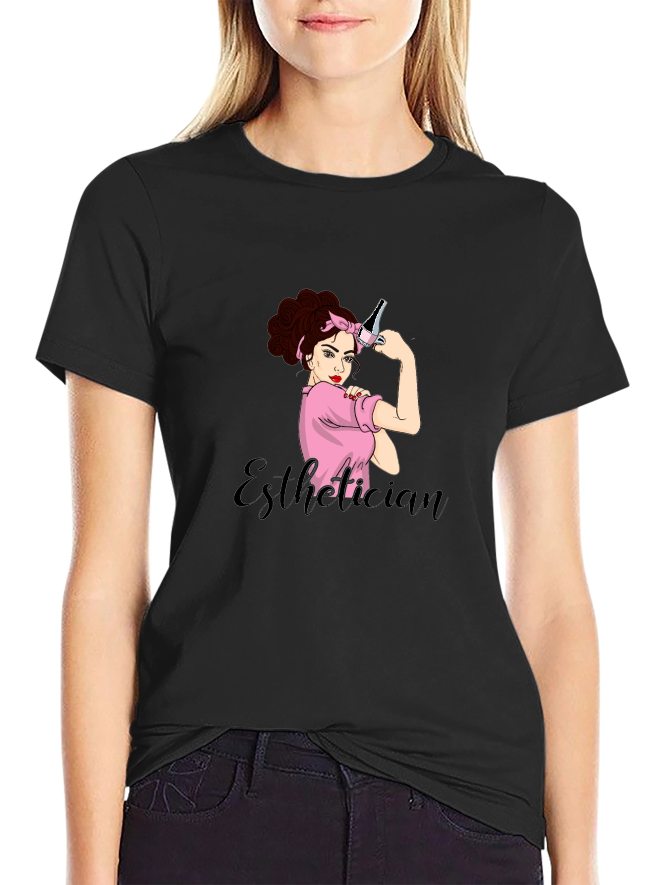 Black Esthetician Rosie the Riveter Graphic T-Shirt view 2