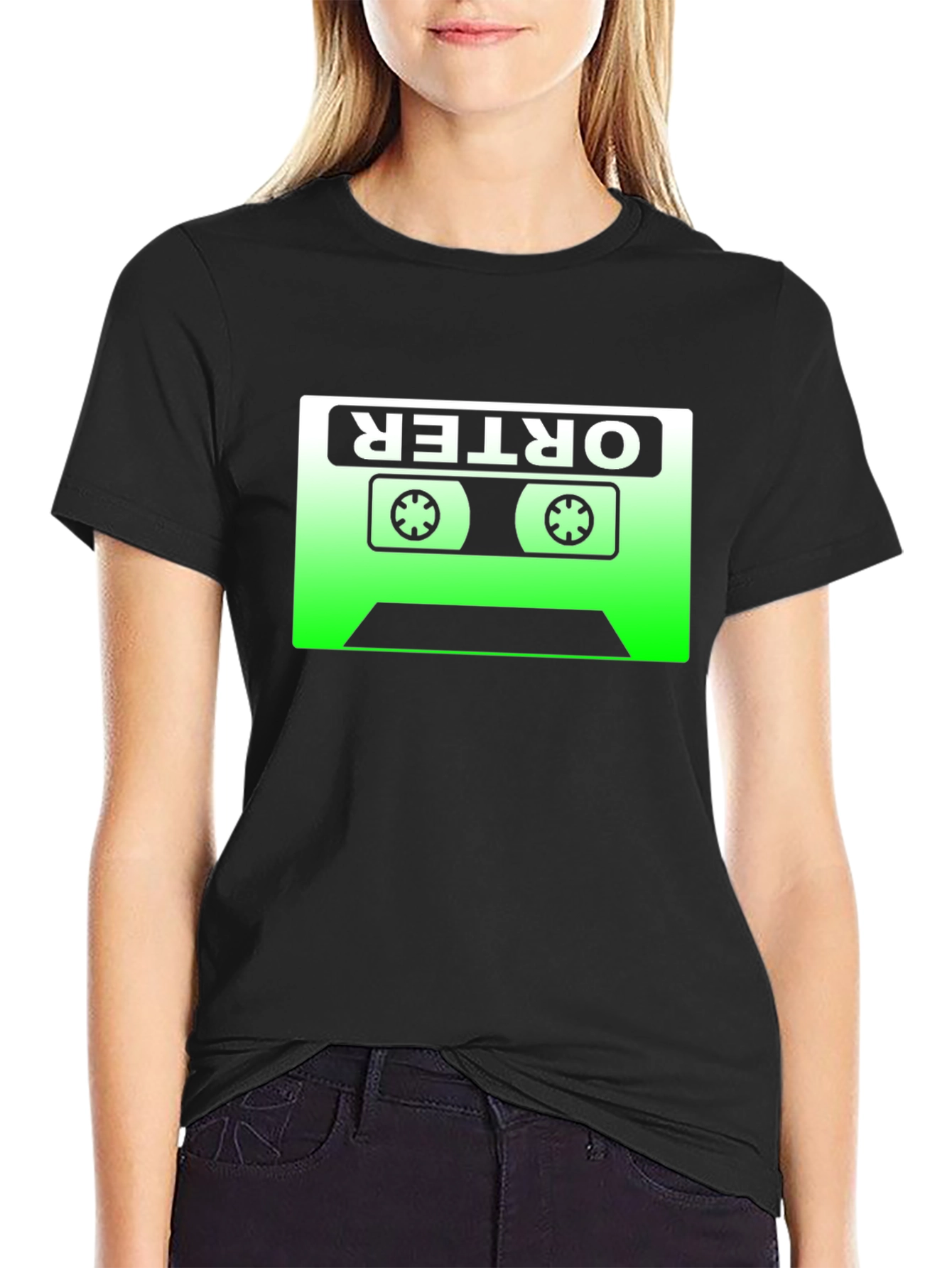 Black Retro Cassette Tape T-Shirt - Vintage Music Lover Tee view 2