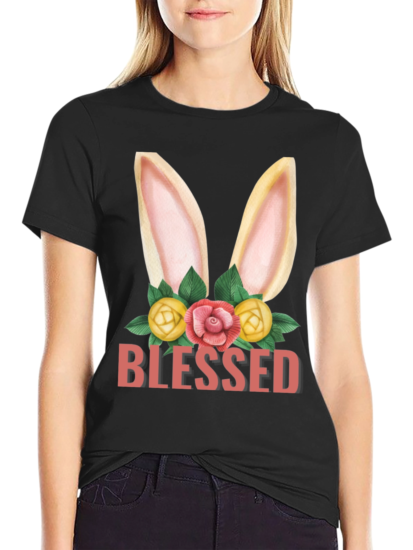 Blessed Easter Bunny Floral Graphic T-Shirt - 2