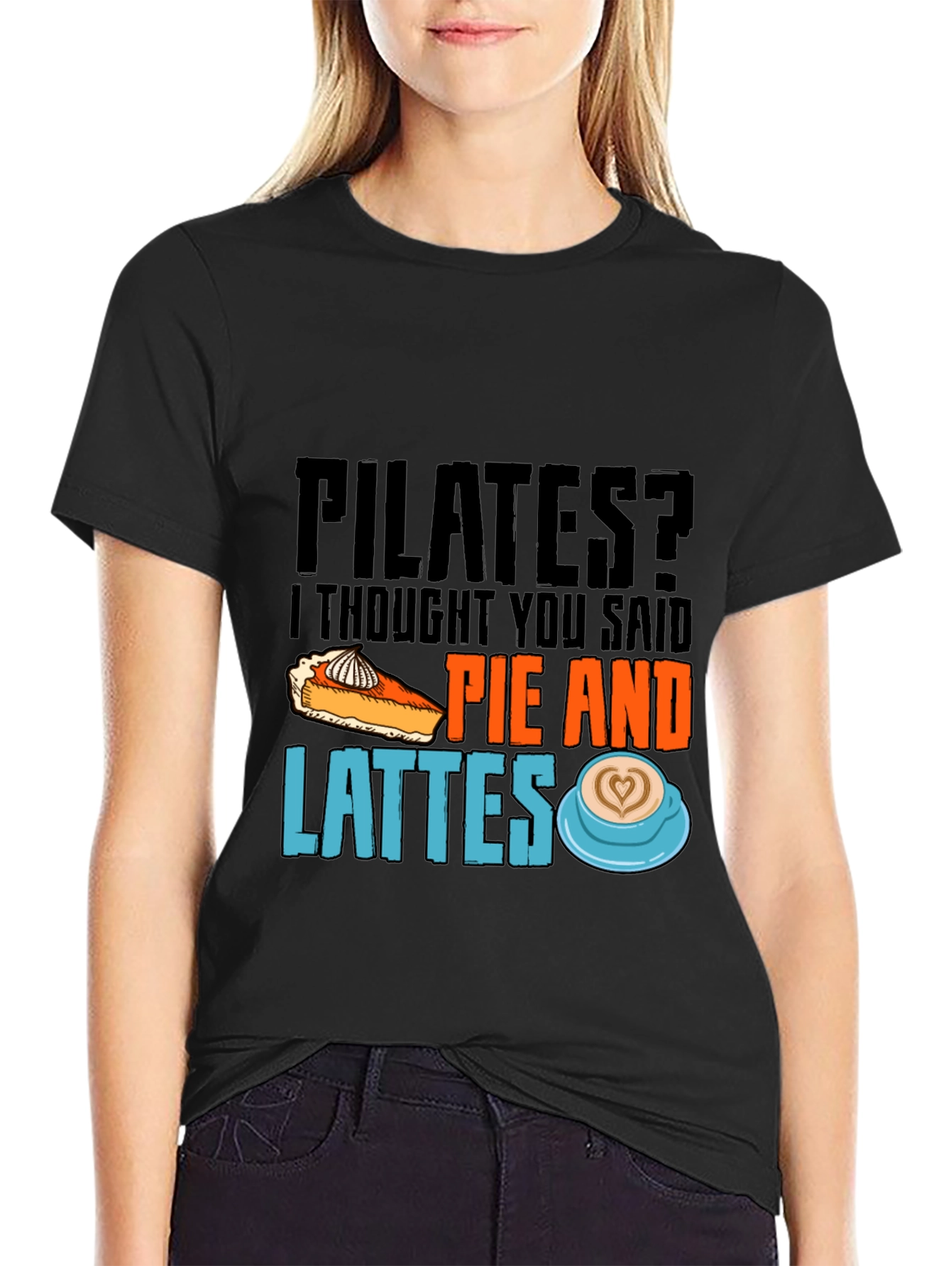 Black Pilates? Pie & Lattes T-Shirt Funny Workout Tee view 2