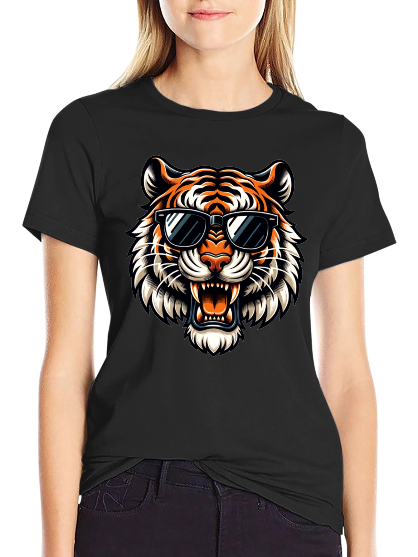 Black Cool Tiger Graphic Tee - Stylish Black T-Shirt view 2