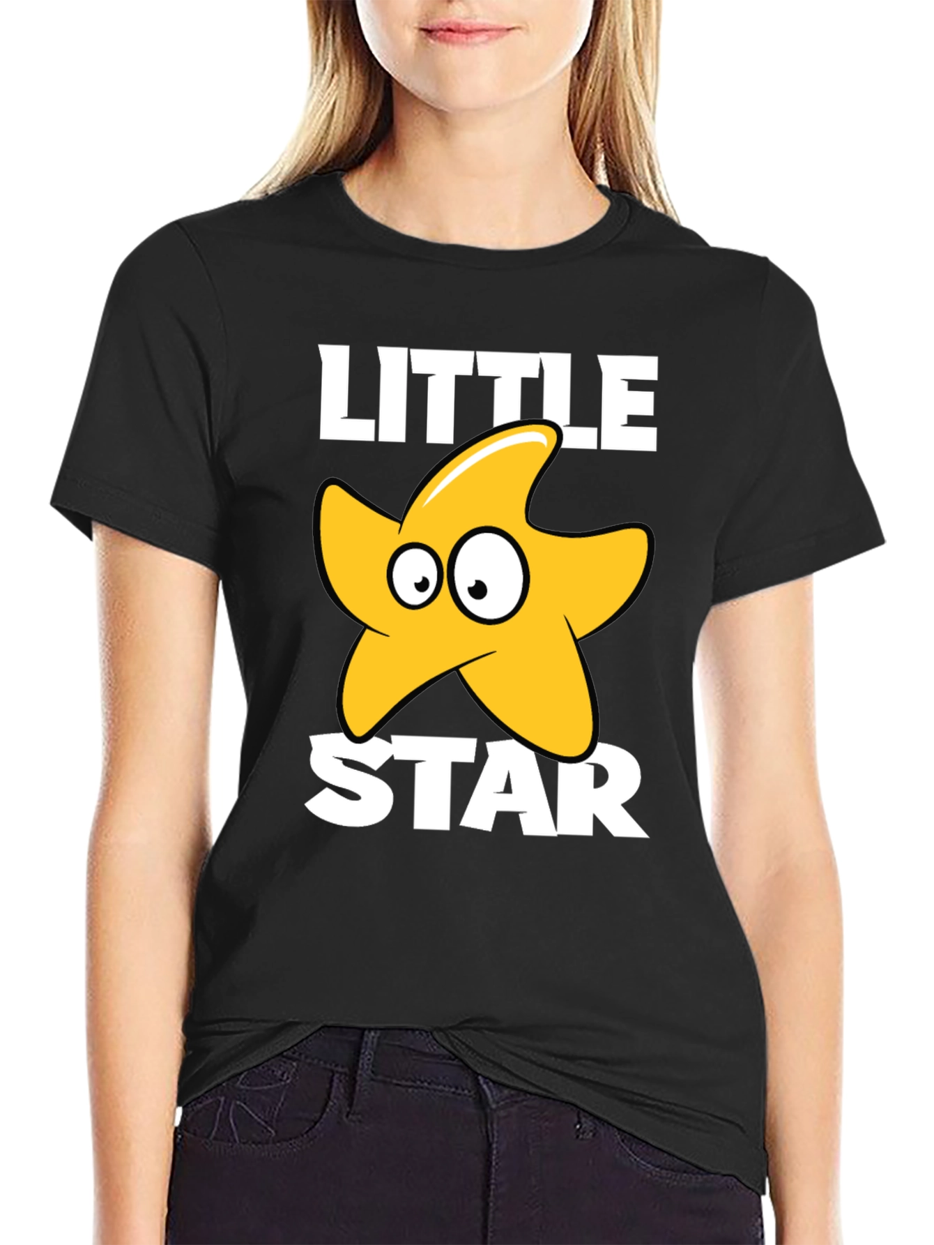 Black Cute 'Little Star' Graphic T-Shirt - Black view 2