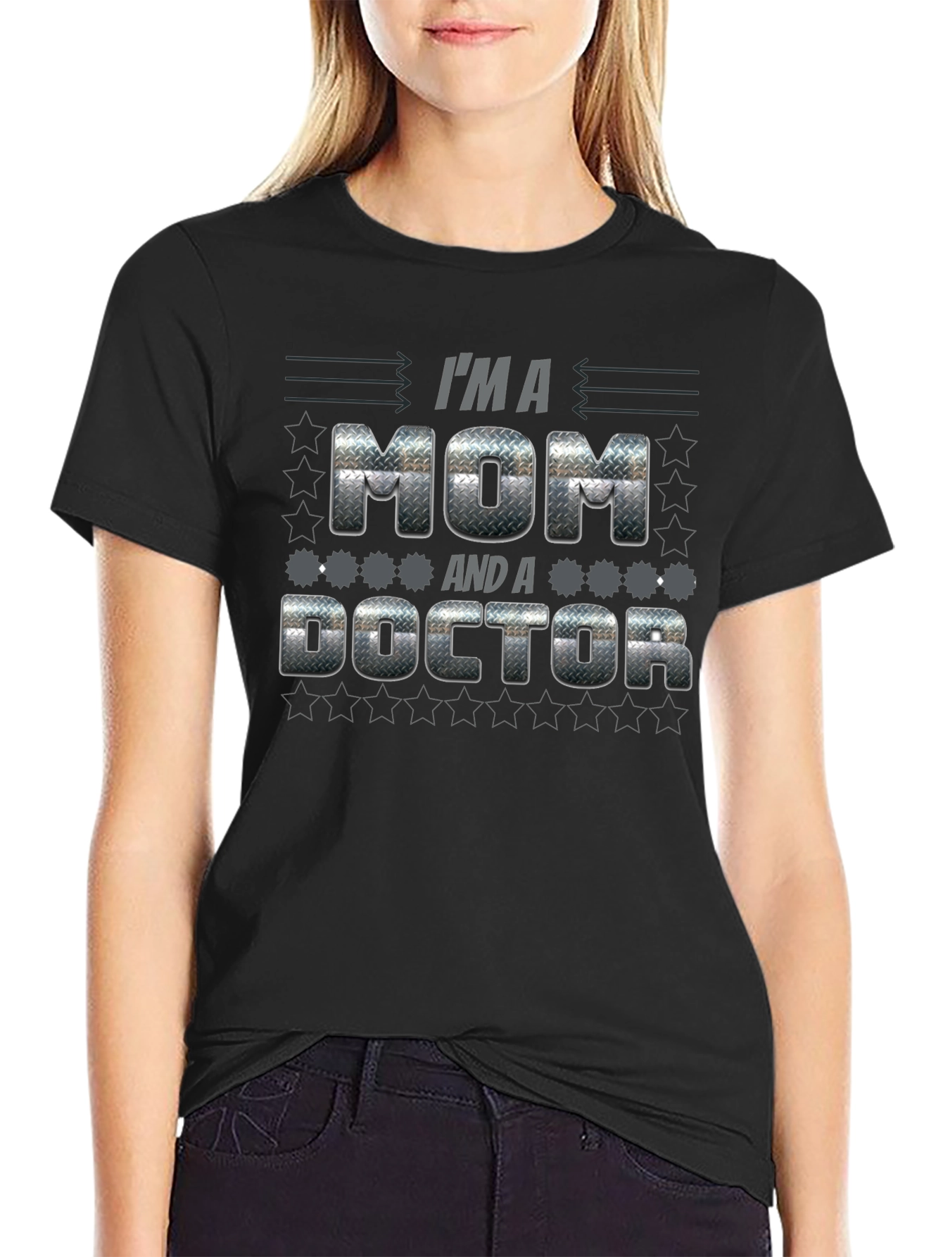 Black I'm A Mom and a Doctor Graphic T-Shirt view 2