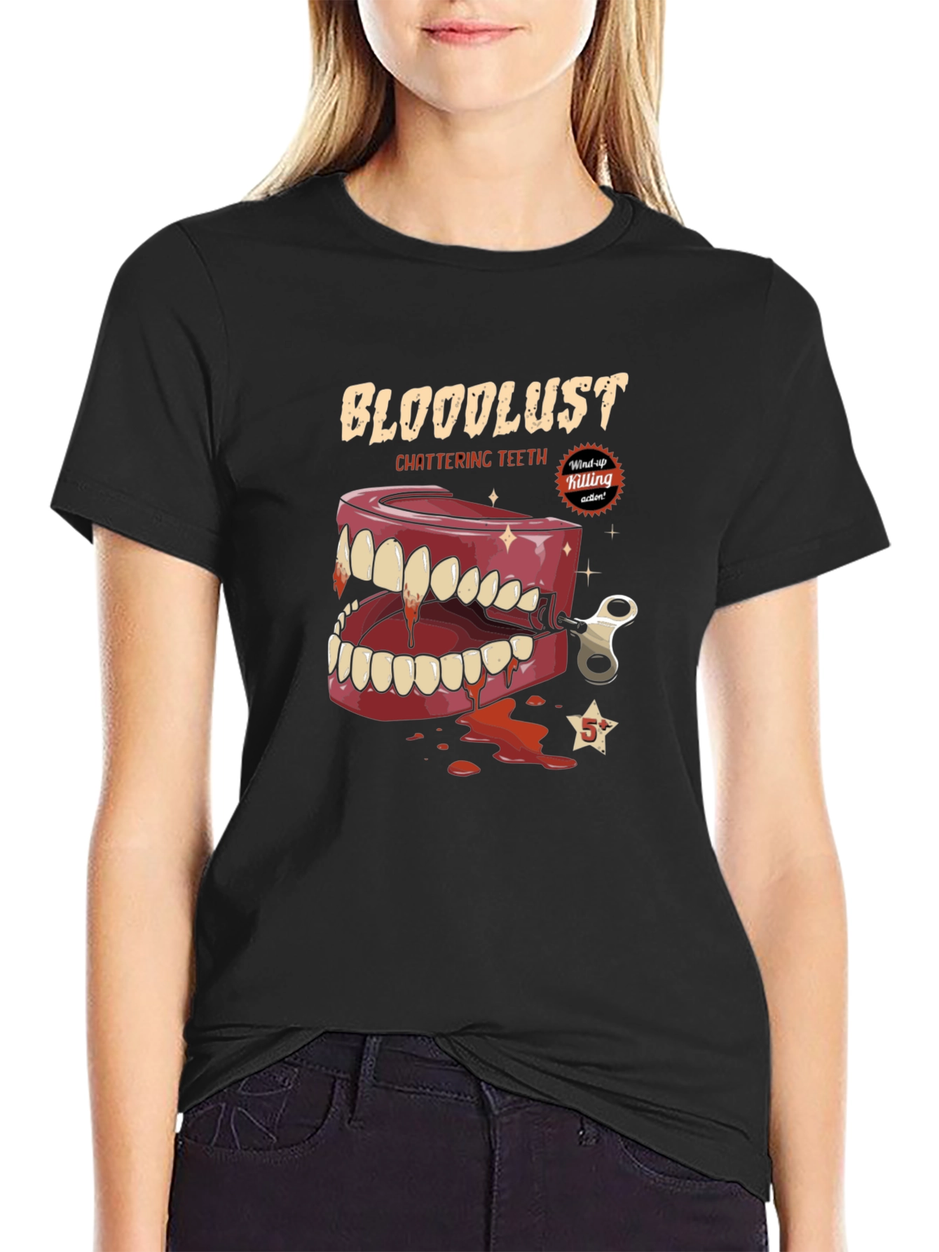 Black Bloodlust Chattering Teeth Graphic Tee - Horror T-Shirt view 2
