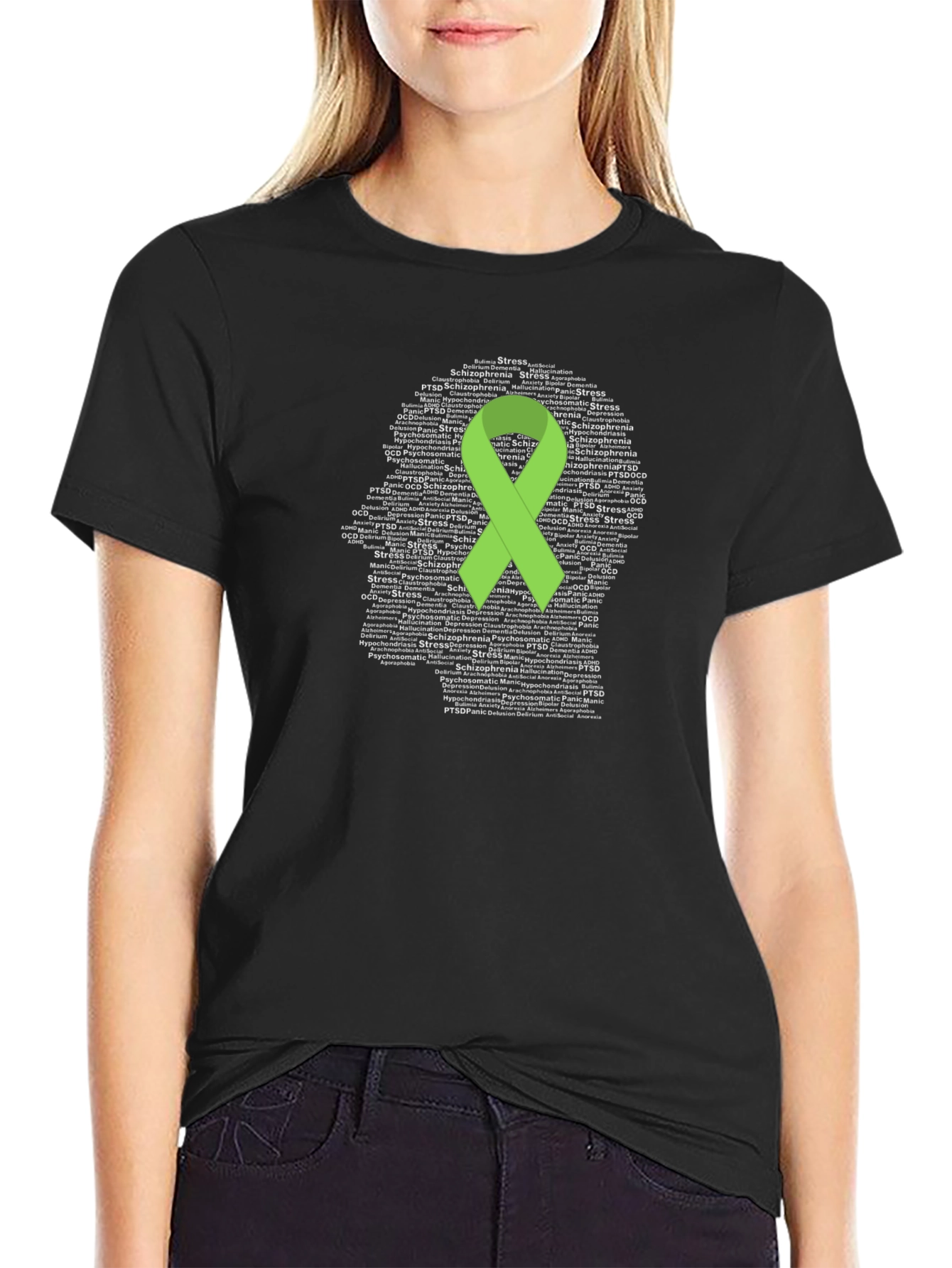 Black Mental Health Awareness Ribbon T-Shirt view 2