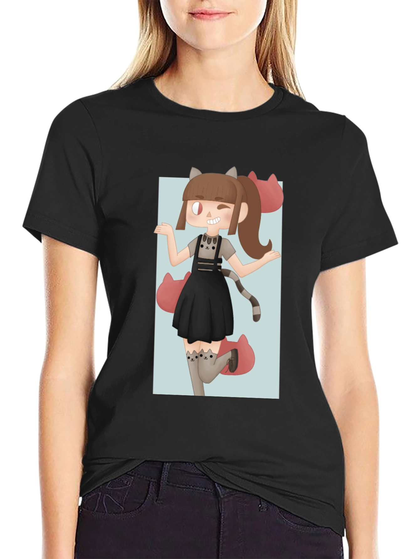 Black Anime Girl Graphic Tee - Black Unisex T-Shirt view 2