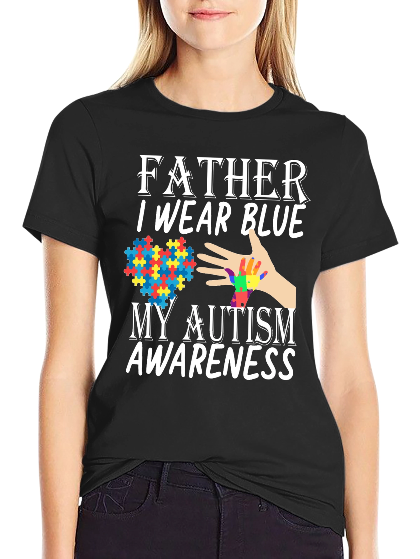 Black Father Autism Awareness Blue T-Shirt view 2