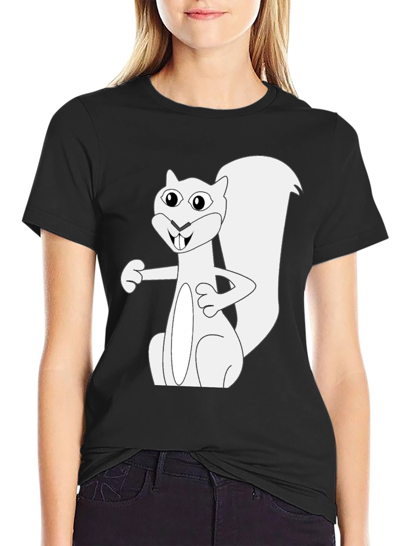 Black Squirrel Graphic Tee - Black Cotton T-Shirt view 2