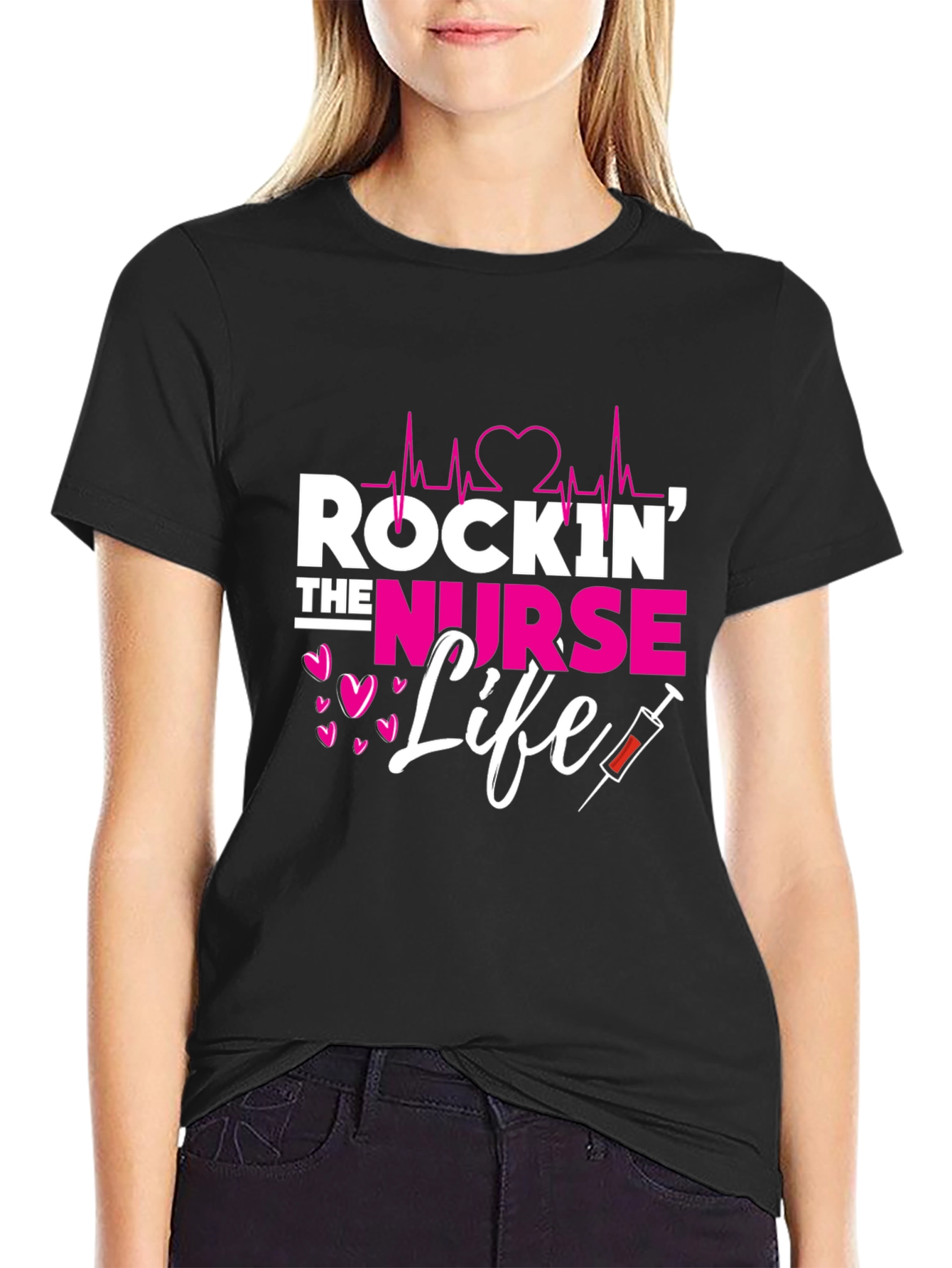 Black Rockin' The Nurse Life Graphic Tee view 2