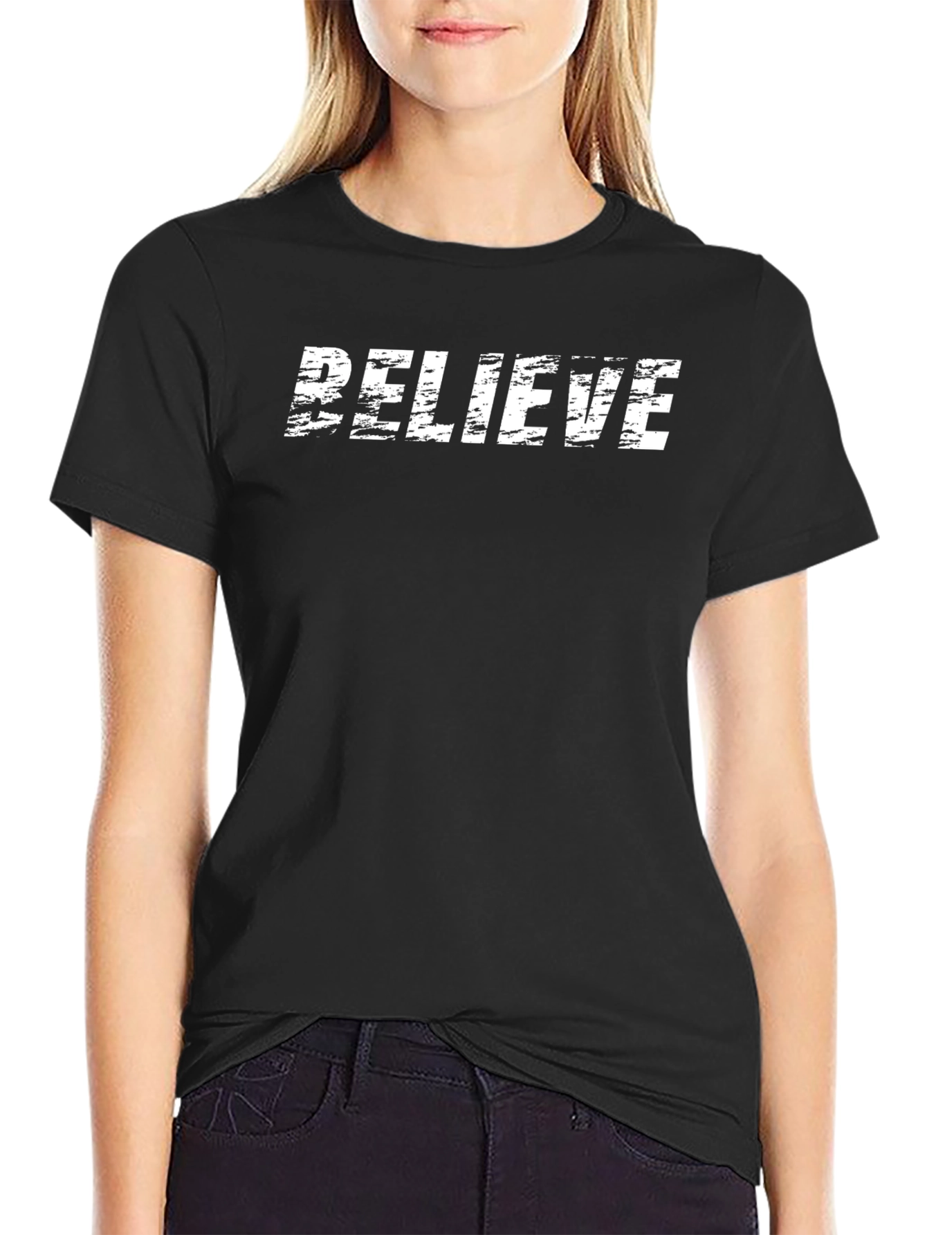Black Believe Graphic Tee - Stylish Black Cotton T-Shirt view 2