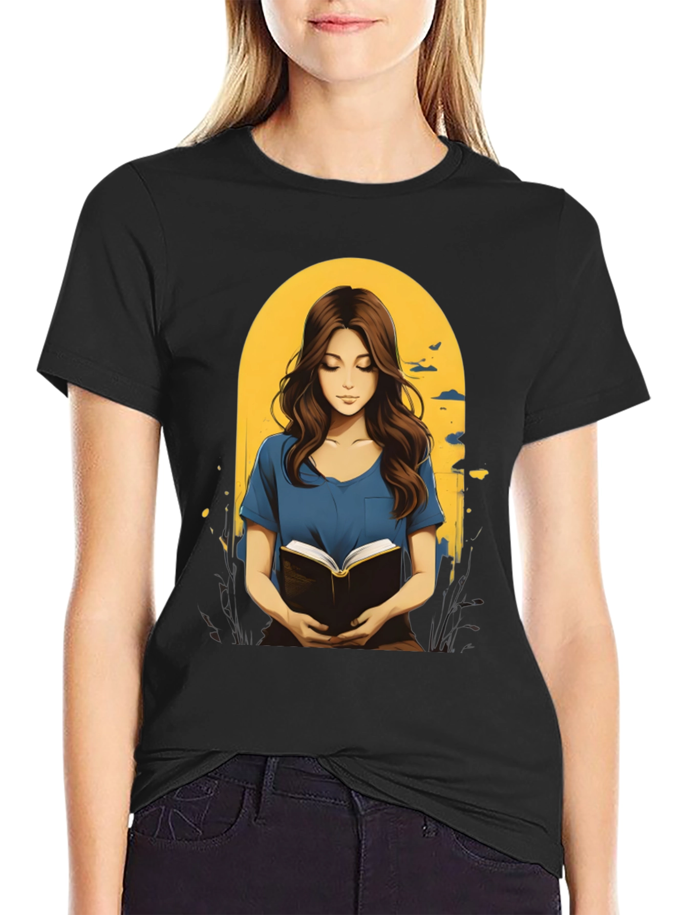 Black Woman Reading Book Graphic Tee - Stylish Casual Top view 2
