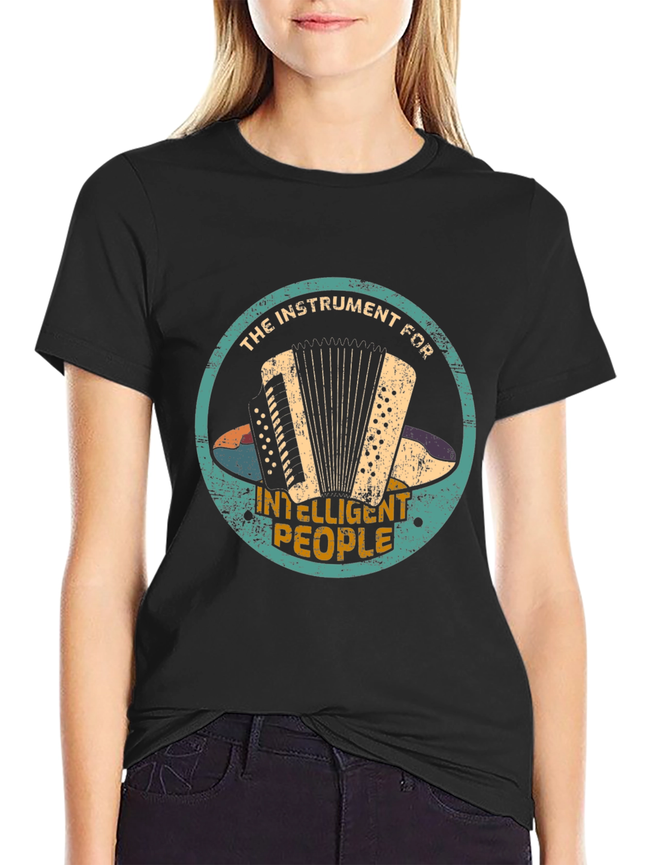 Black Accordion Player T-Shirt - Instrument for Smart People! view 2
