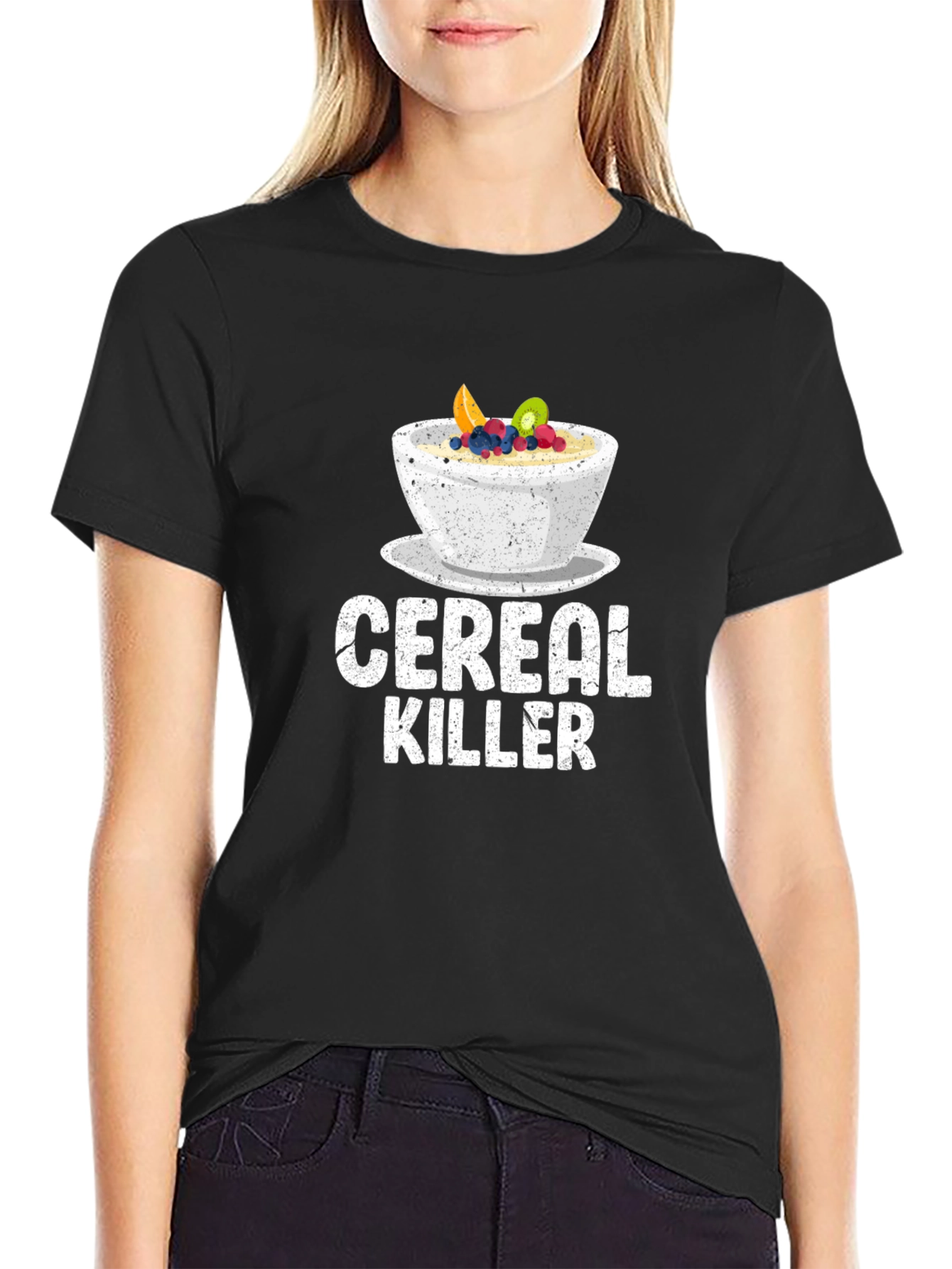 Black Cereal Killer Graphic Tee - Funny Food Pun Shirt view 2