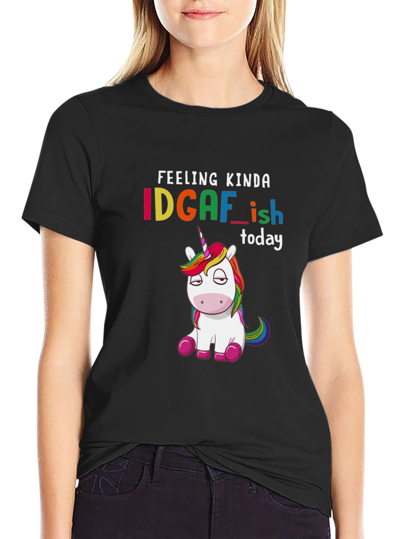 Black IDGAF-ish Unicorn Graphic Tee - Feeling Kinda Today T-Shirt view 2