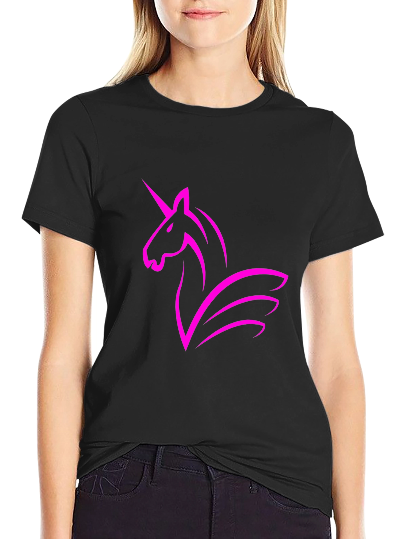 Black Black T-Shirt with Unicorn Graphic view 2