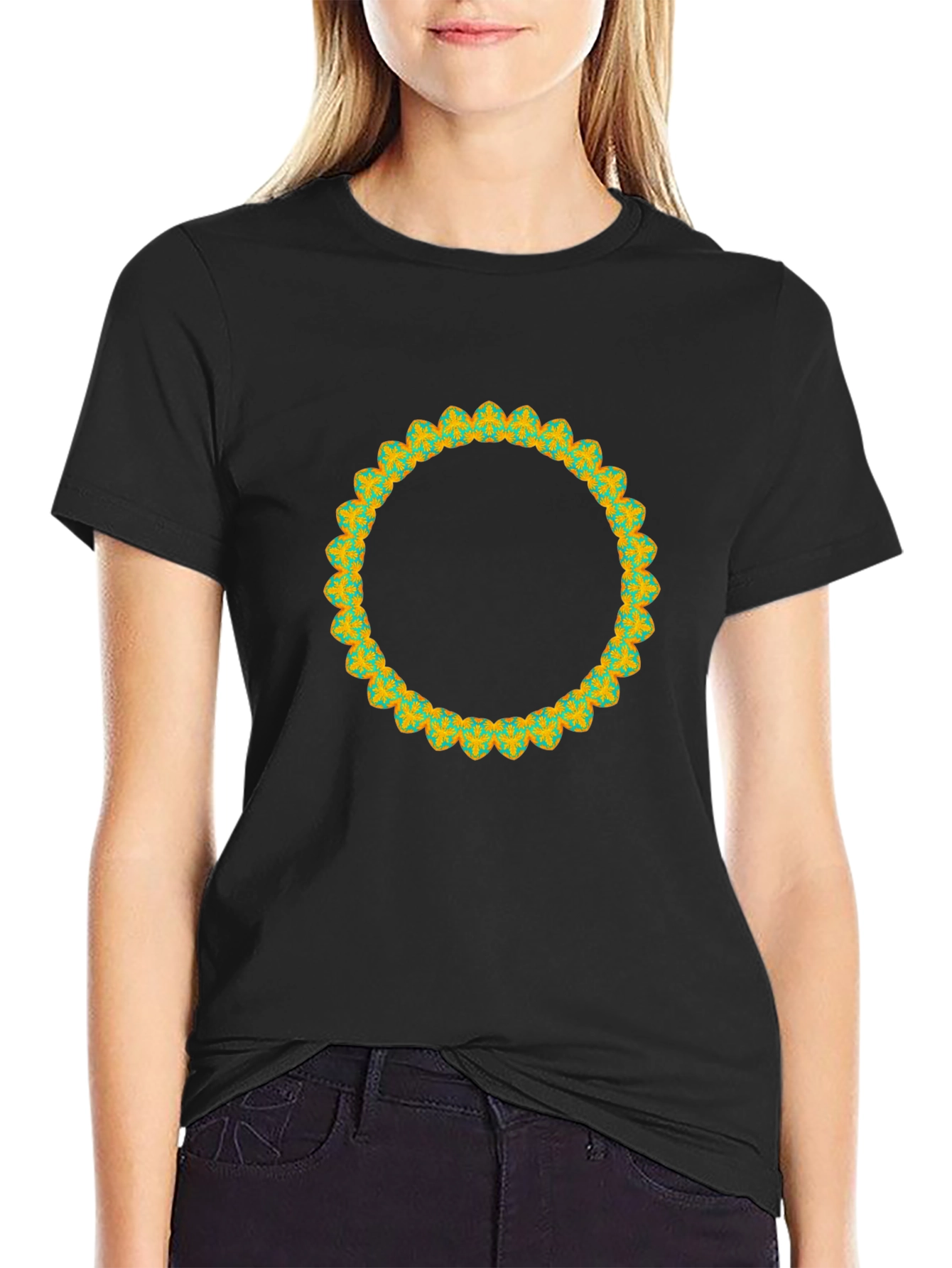Black Men's Black T-Shirt with Decorative Circular Print view 2