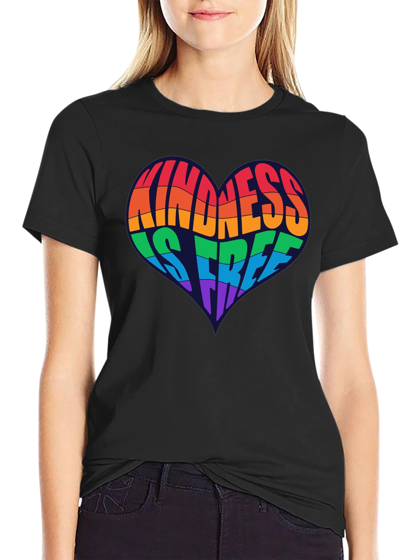 Black Kindness Is Free Heart Rainbow Pride Graphic T-Shirt view 2